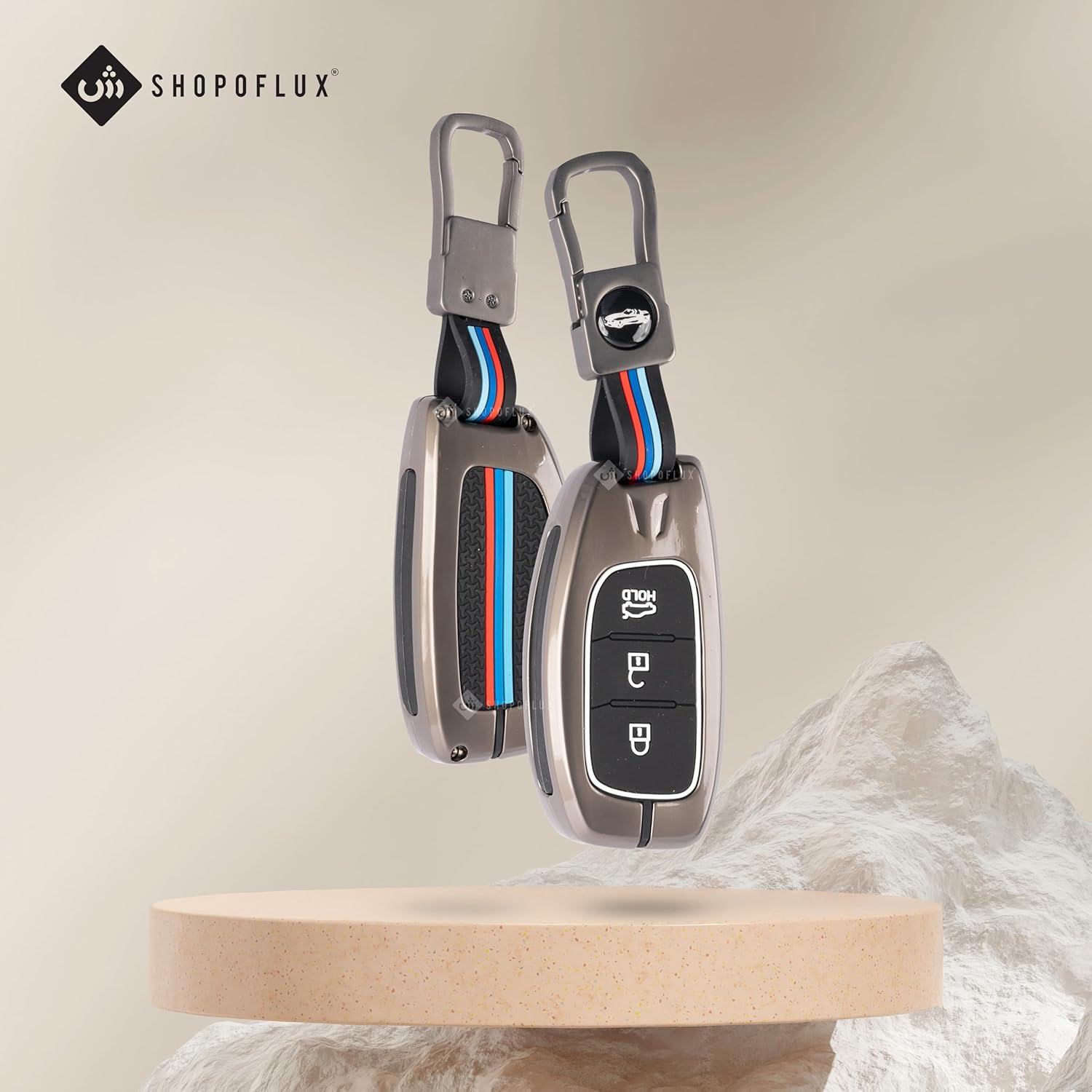 SHOPOFLUX Metal Key Cover for Hyundai Grand i10 NIOS Asta | Venue | i20 | Aura | Exter | Creta | Elantra 3 Button Smart Key Only - Black