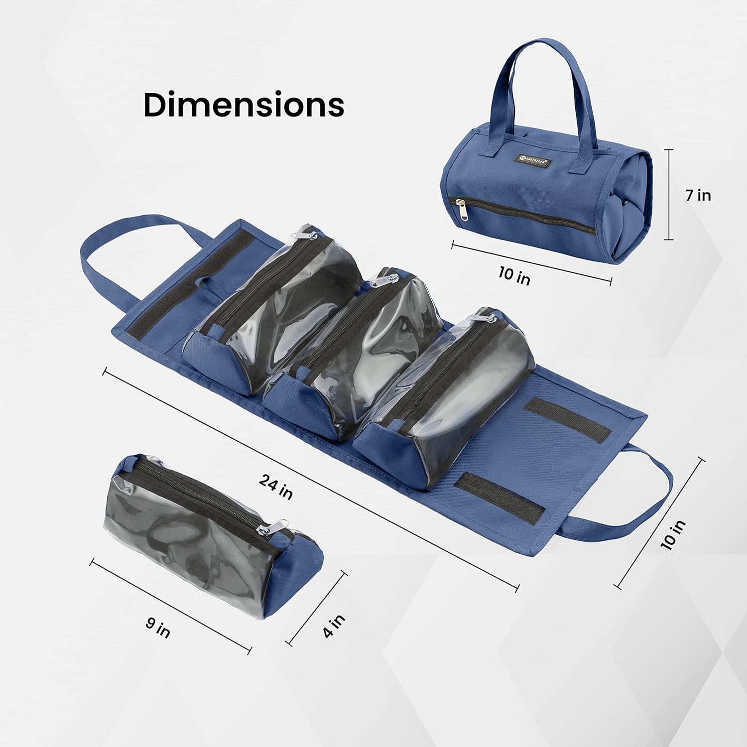 SHOPOFLUX Makeup Pouches | Cosmetic Bags | Toiletry Kits Organizer for Travel with Handle Blue