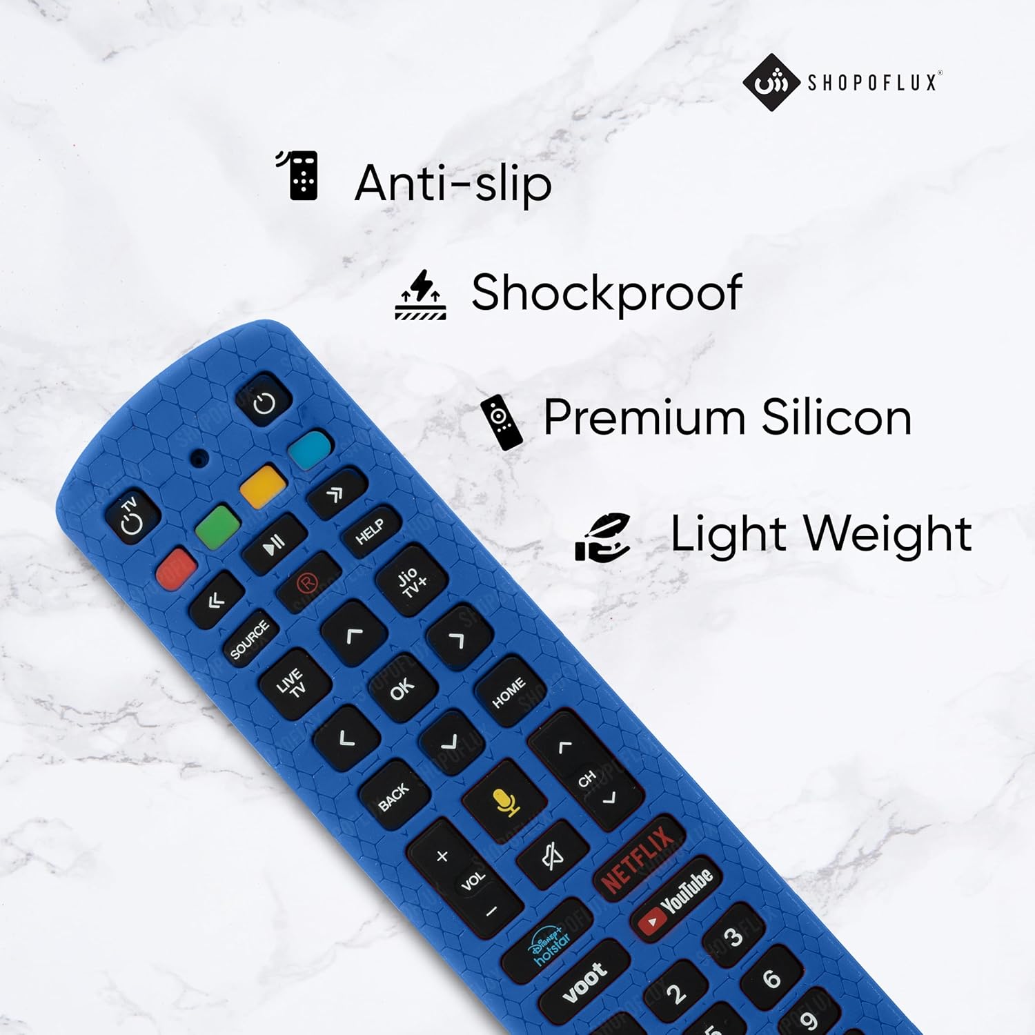 SHOPOFLUX Silicone Remote Cover Compatible with Jio TV Remote Anti Slip Case Shockproof Cover (Blue) Shopoflux