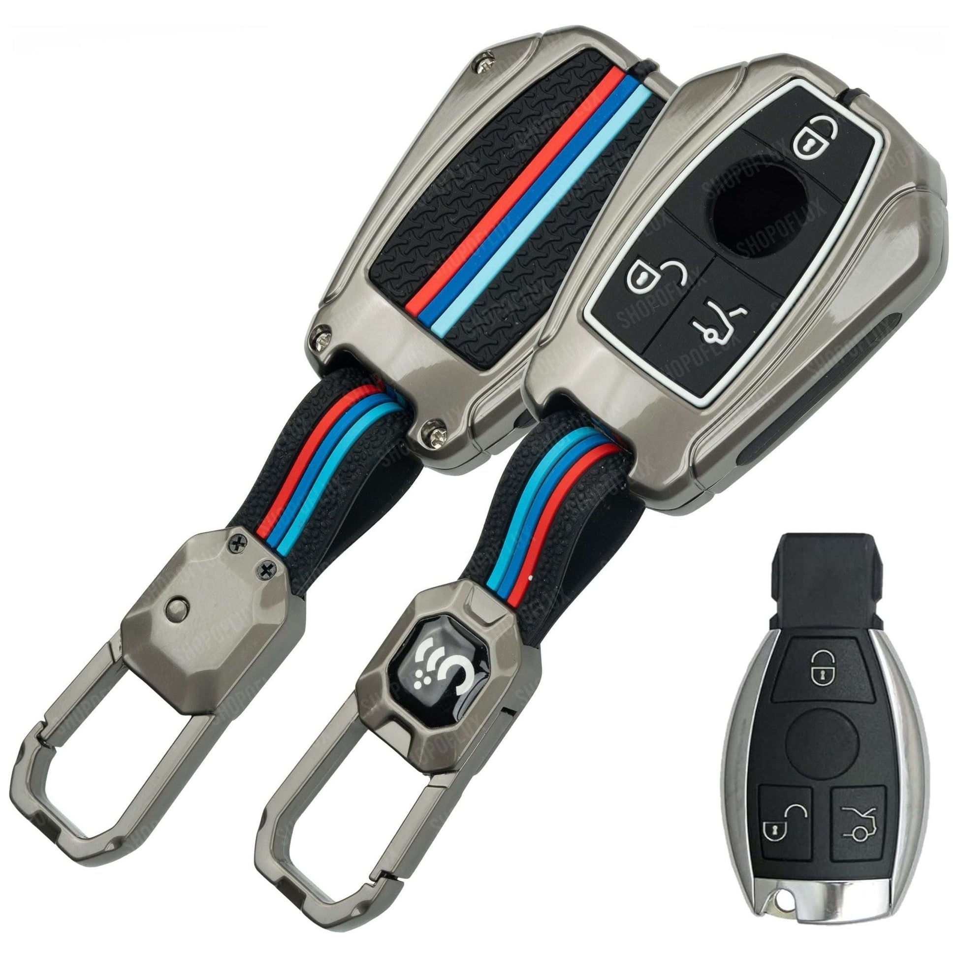 SHOPOFLUX Metal Car Key Cover Compatible for Mercedes Benz C E M S CLS CLK GLK GLC G Class 3 Button Smart Key - Black