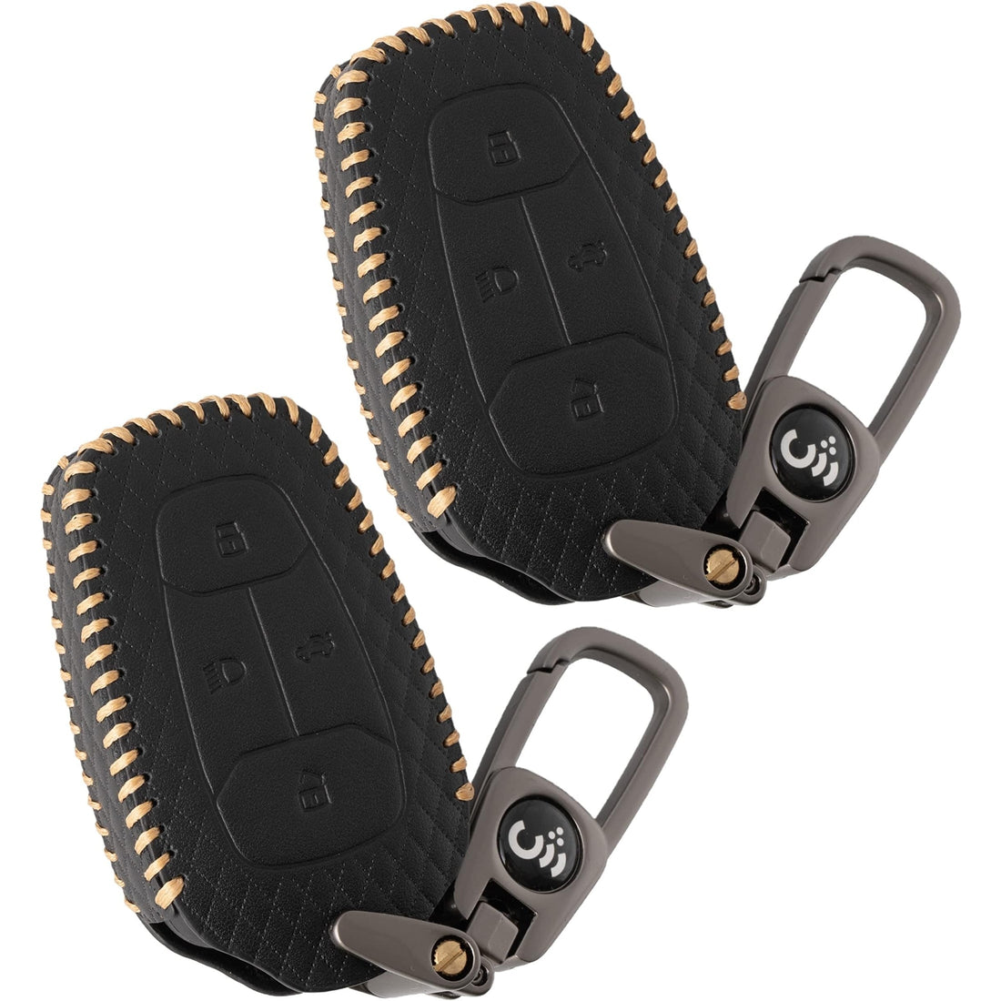 SHOPOFLUX Leather Key Cover Compatible with Tata Nexon | Harrier | Safari | Altroz | Tigor | EV | Punch | Tiago EV Electric 4 Button Smart Key Only Leather Black, 2