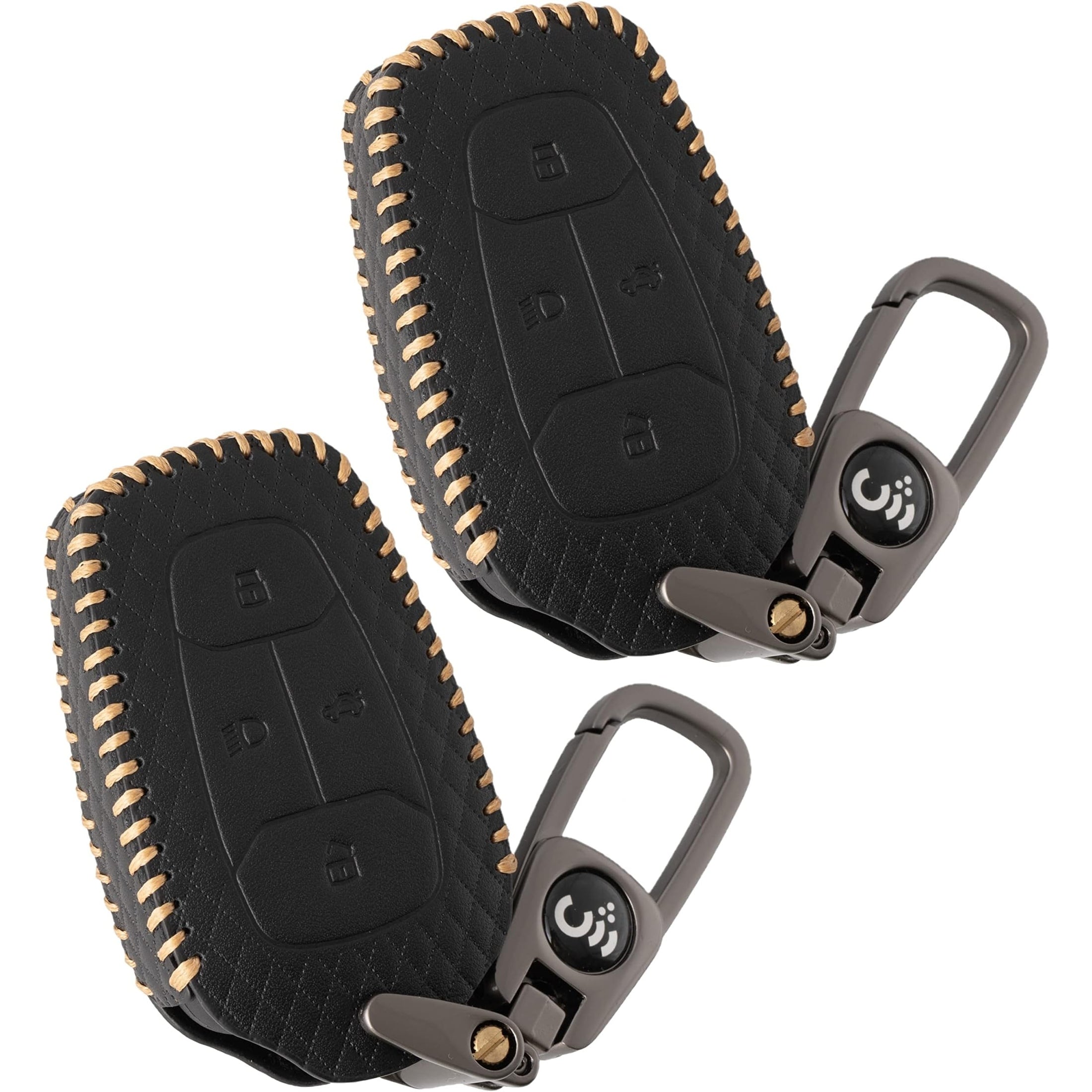 SHOPOFLUX Leather Key Cover Compatible with Tata Nexon | Harrier | Safari | Altroz | Tigor | EV | Punch | Tiago EV Electric 4 Button Smart Key Only Leather Black, 2