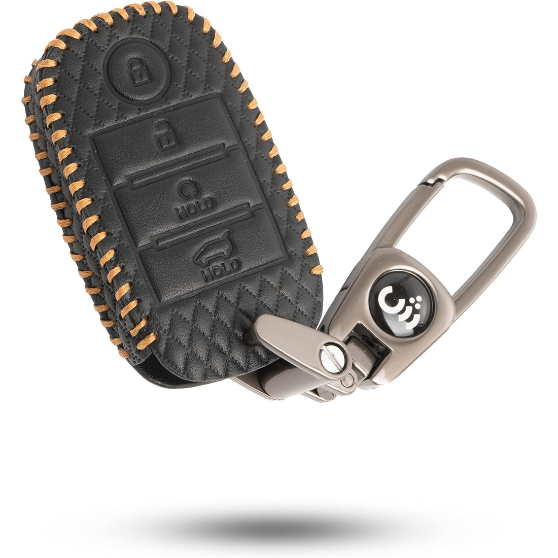SHOPOFLUX Leather Key Cover Compatible with Kia Seltos | Sonet | Carens 4 Button Smart Key Black