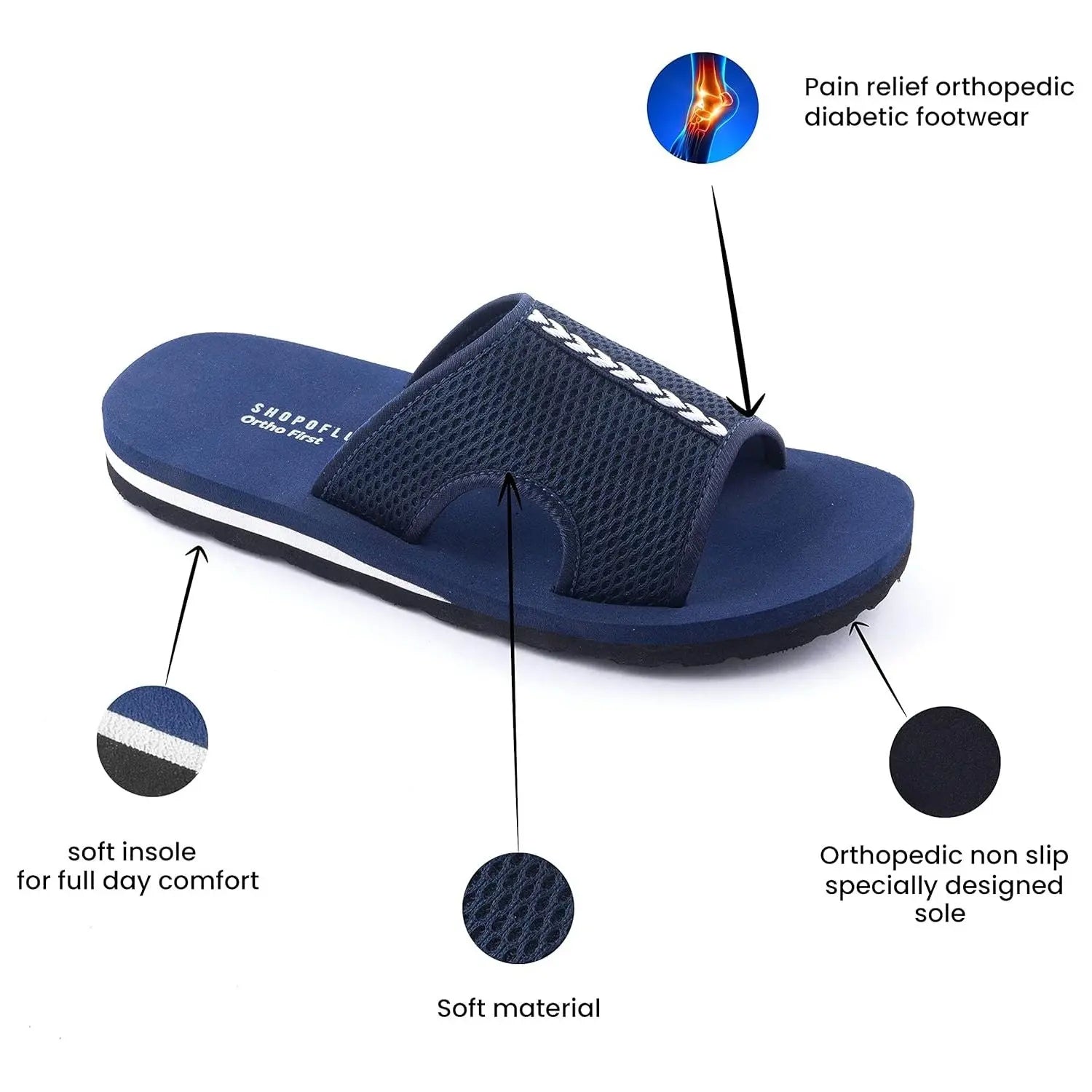 SHOPOFLUX Ortho First Slider Slippers for Men | Orthopaedic Doctor Chappal Flip-Flop Footwear and House Slippers for Gent's and Boy's Black & Blue