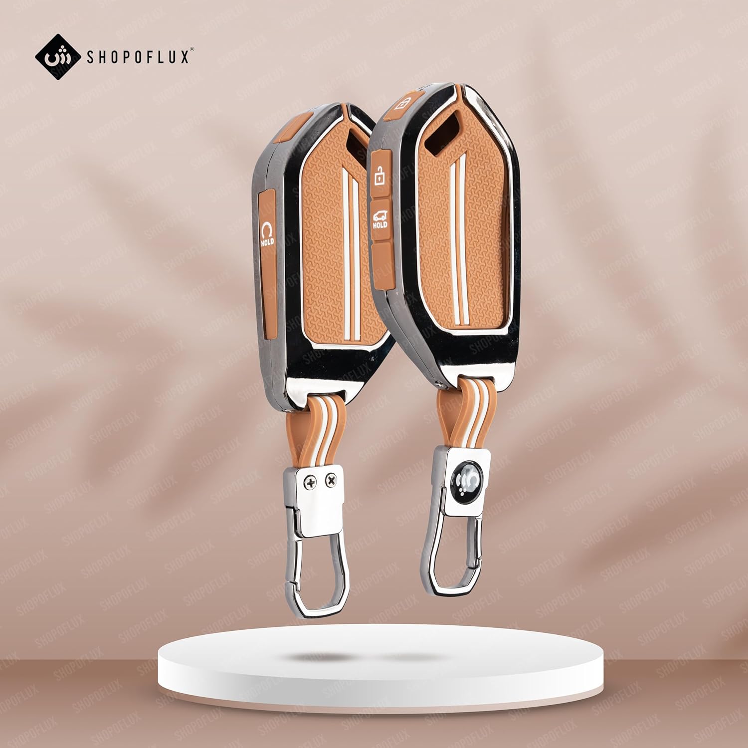 SHOPOFLUX Metal Key Cover Compatible with Kia Syros, EV6 EV9, Seltos 4 Button Smart Key (Metal Brown Silicone) Shopoflux