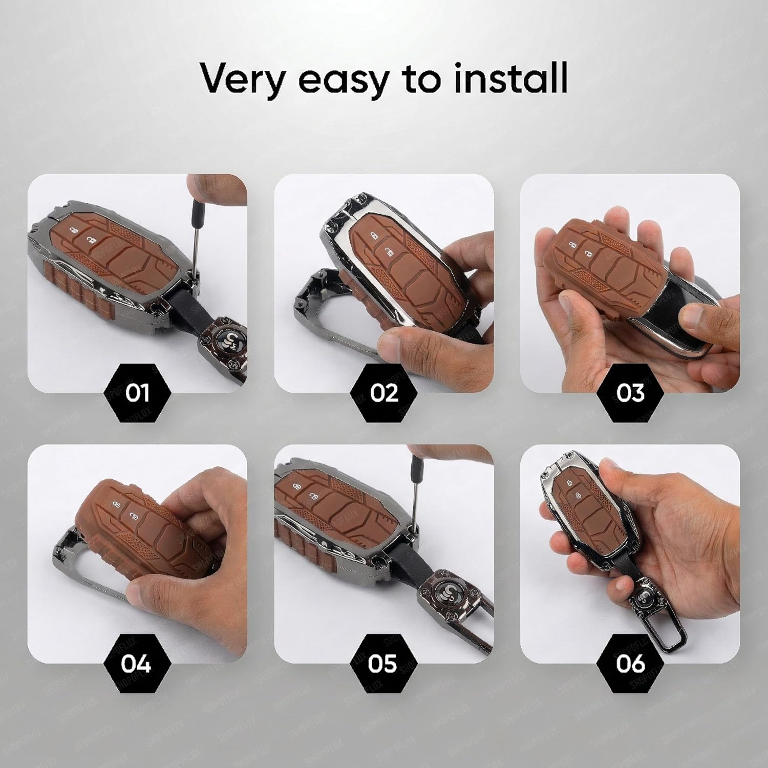 SHOPOFLUX Metal Key Cover Compatible with Mahindra BE 6, XEV 9 EV, XUV 7XO Smart Key (Metal Brown Silicone) Shopoflux