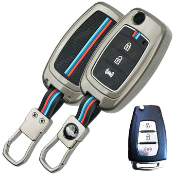 SHOPOFLUX Metal Key Cover Compatible for Mahindra XUV 300 and Alturas G4 Car 3 Button Flip Key