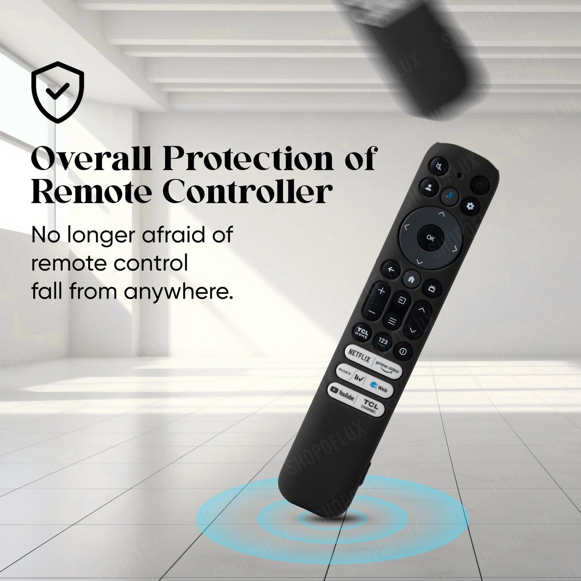 SHOPOFLUX Silicone TV Remote Cover Case Compatible with TCL Tv Remote RC802NU1 / IFFALCON Smart LED TV Protective Cover (Black) Shopoflux
