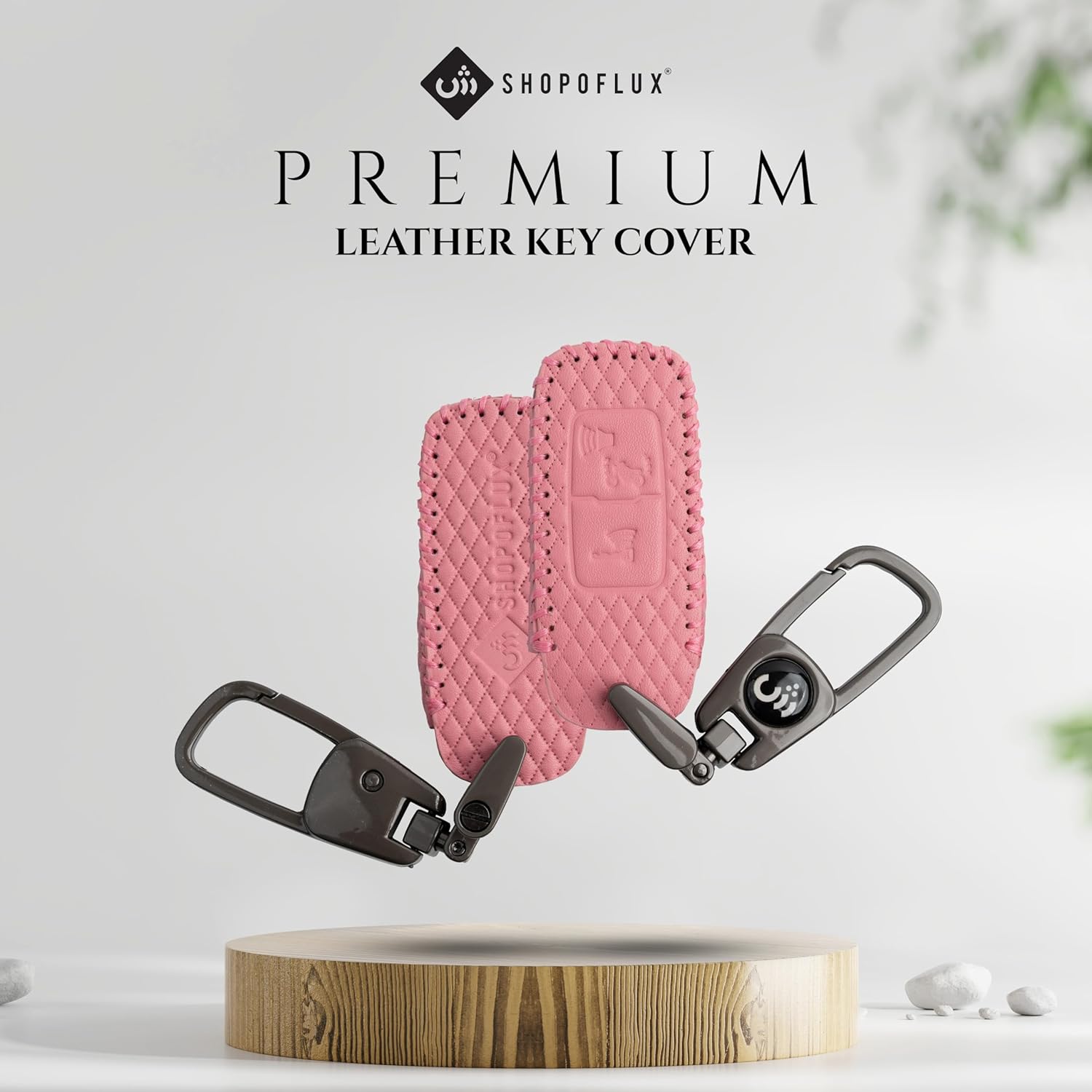 SHOPOFLUX Leather Key Cover Compatible with Honda Activa | Dio H-Smart (Pink) Shopoflux