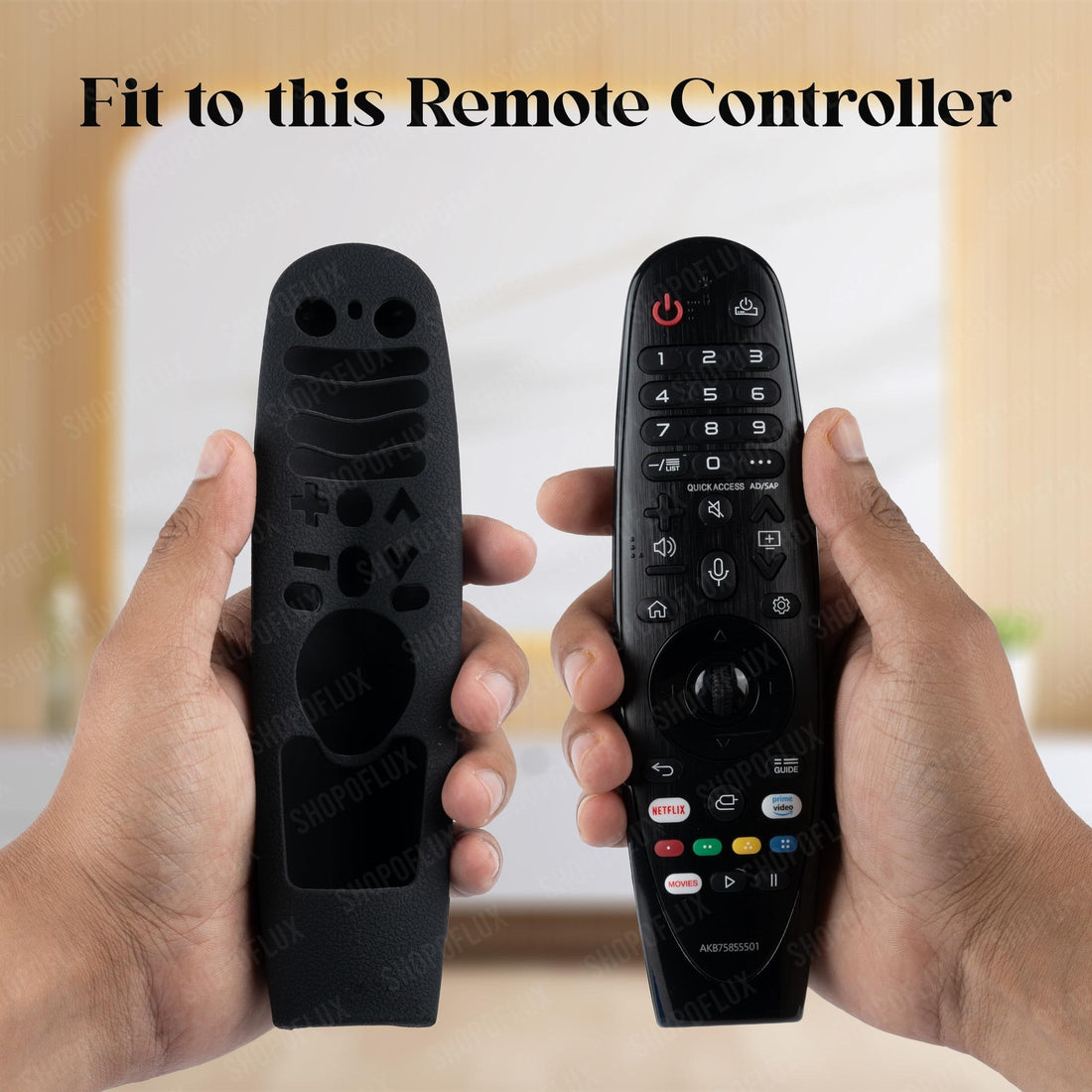Shopoflux Silicone Full Wrap Case Compatible with LG AN-MR19BA AN-MR600 Magic Remote with Lanyard [Remote Not Included] (Black) Shopoflux