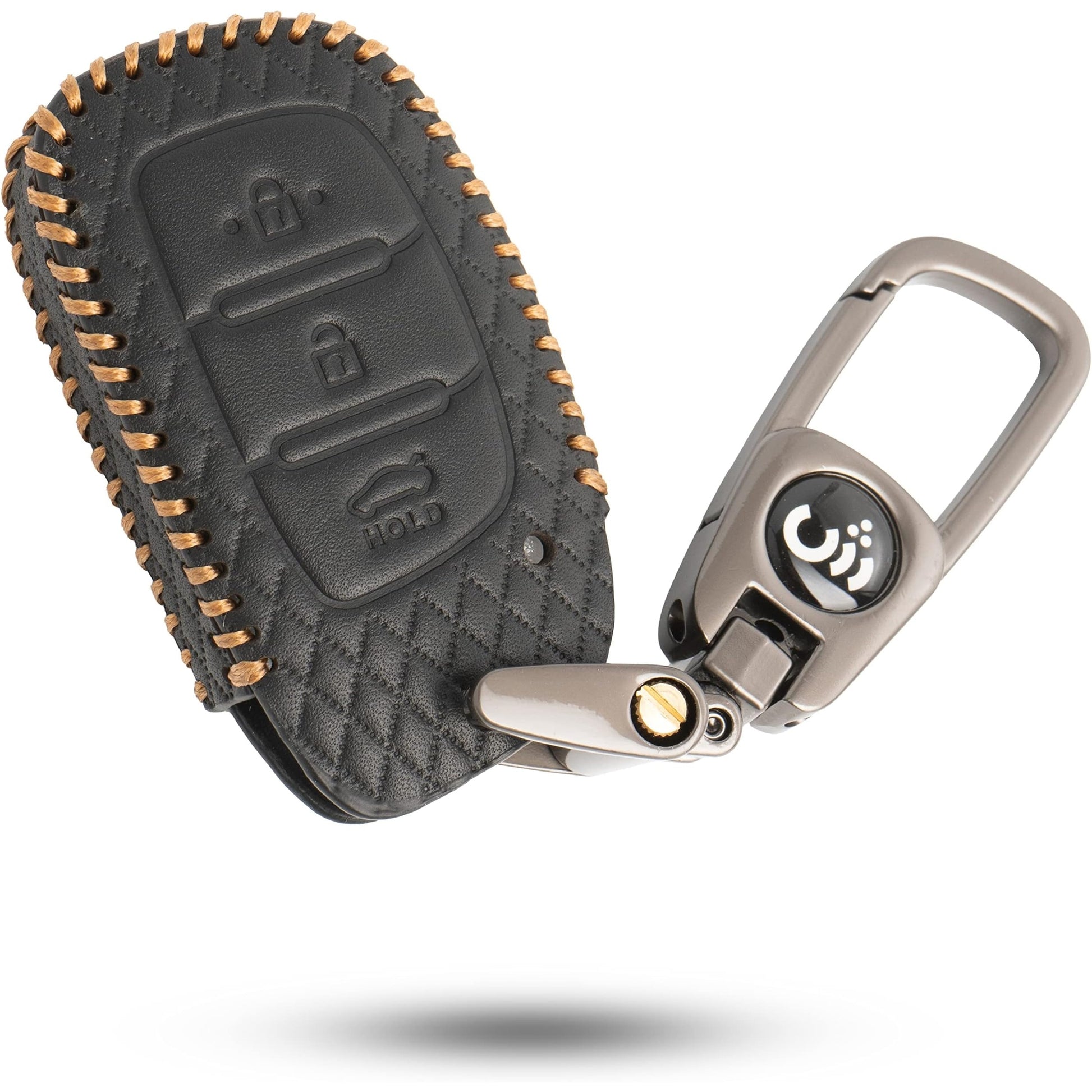 SHOPOFLUX Leather Key Cover for Hyundai Grand i10 NIOS Asta | Venue | i20 | Aura | Exter | Creta | Elantra 3 Button Smart Key Only Black