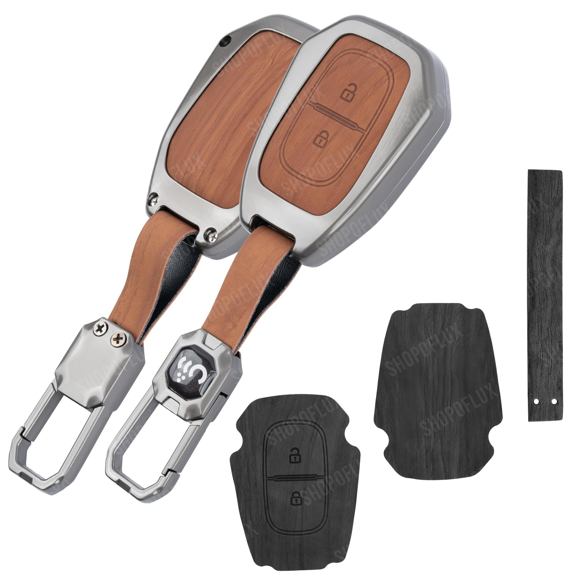 SHOPOFLUX Metal Key Cover Compatible with Renault Kwid | Triber | Kiger | Duster (Black Brown Leather) Shopoflux