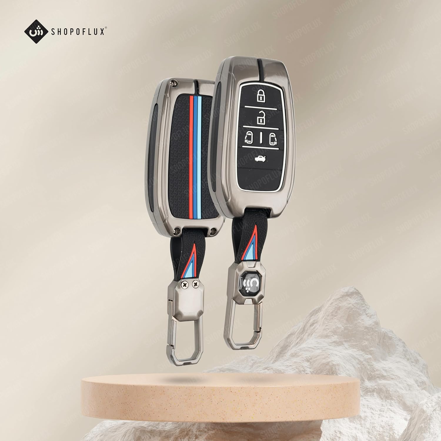 SHOPOFLUX Metal Key Cover Compatible for Toyota Vellfire 5 Button Smart Key