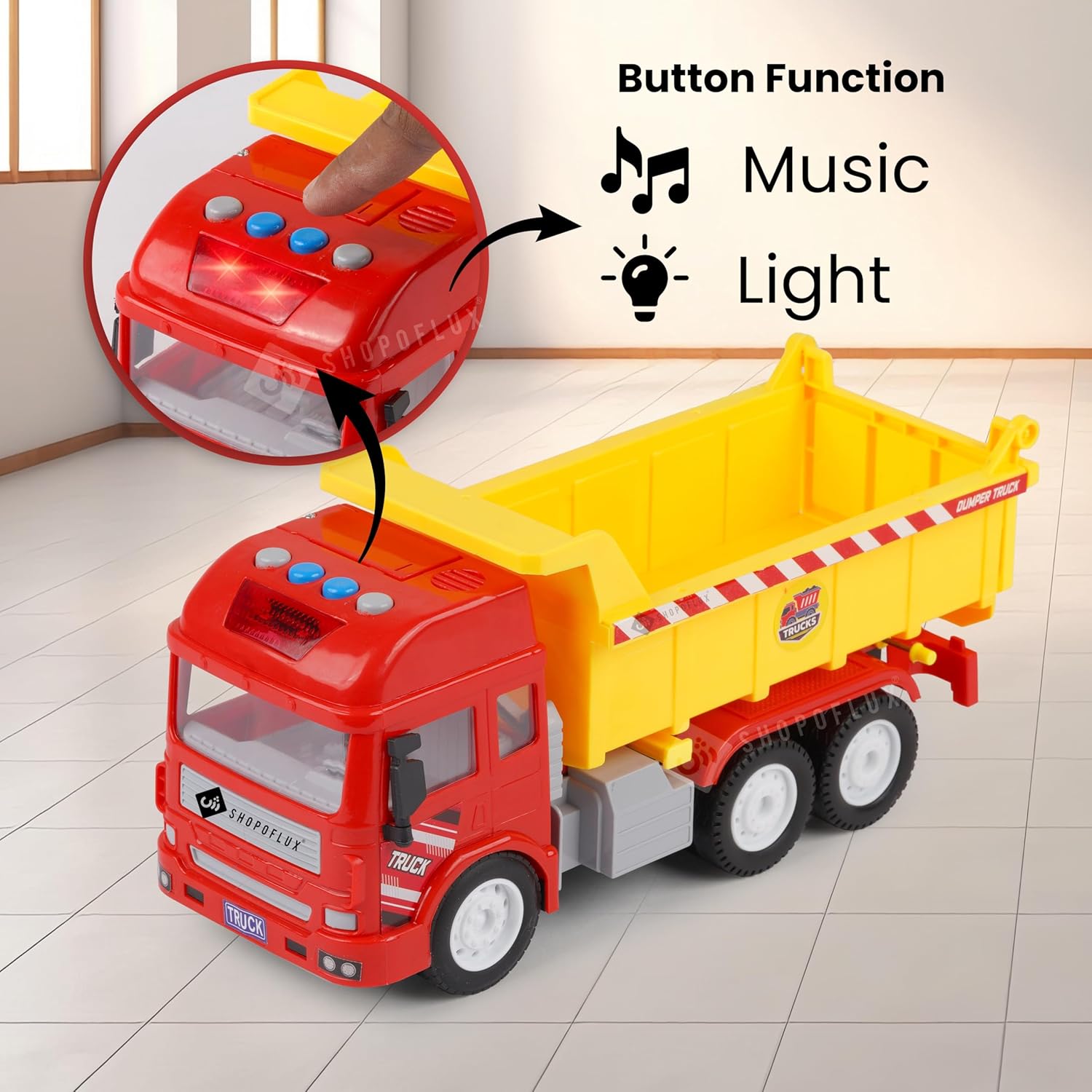 SHOPOFLUX Construction Dumper Truck Toy with Light & Sound, Friction Powered Push and Go Truck Toys for Kids, Boys and Girls Aged 3+ Year Dumper