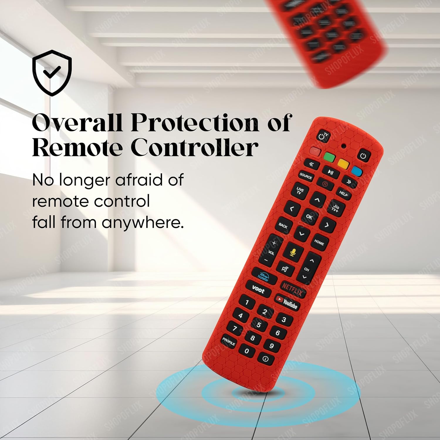 SHOPOFLUX Silicone Remote Cover Compatible with Jio TV Remote Anti Slip Case Shockproof Cover (RED) Shopoflux