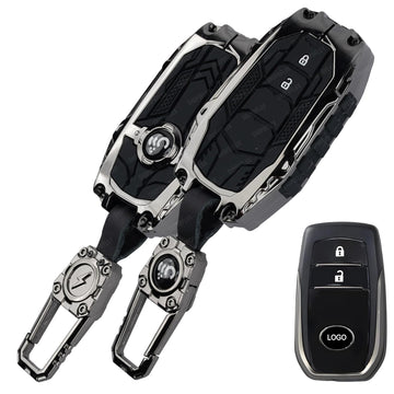 SHOPOFLUX Metal Key Cover Compatible with Toyota Innova Crysta, Hilux, Invicto 2 Button Smart Only (Metal Silicone Blackk)