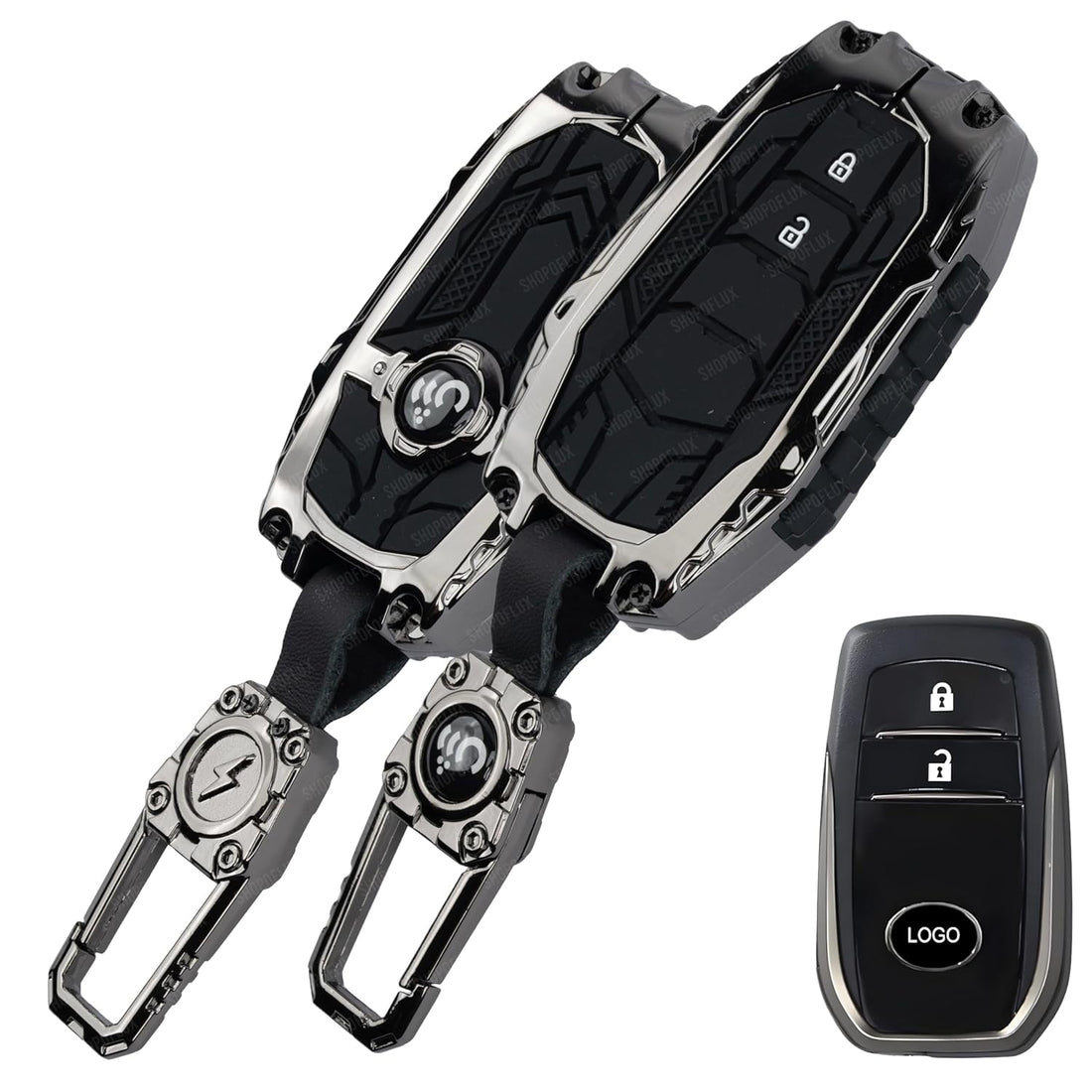 SHOPOFLUX Metal Key Cover Compatible with Toyota Innova Crysta, Hilux, Invicto 2 Button Smart Only (Metal Silicone Blackk) Shopoflux