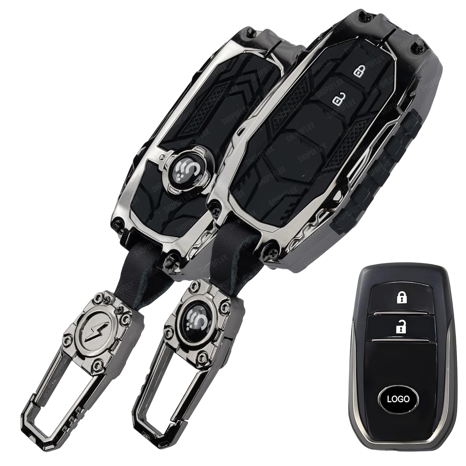 SHOPOFLUX Metal Key Cover Compatible with Toyota Innova Crysta, Hilux, Invicto 2 Button Smart Only (Metal Silicone Blackk) Shopoflux