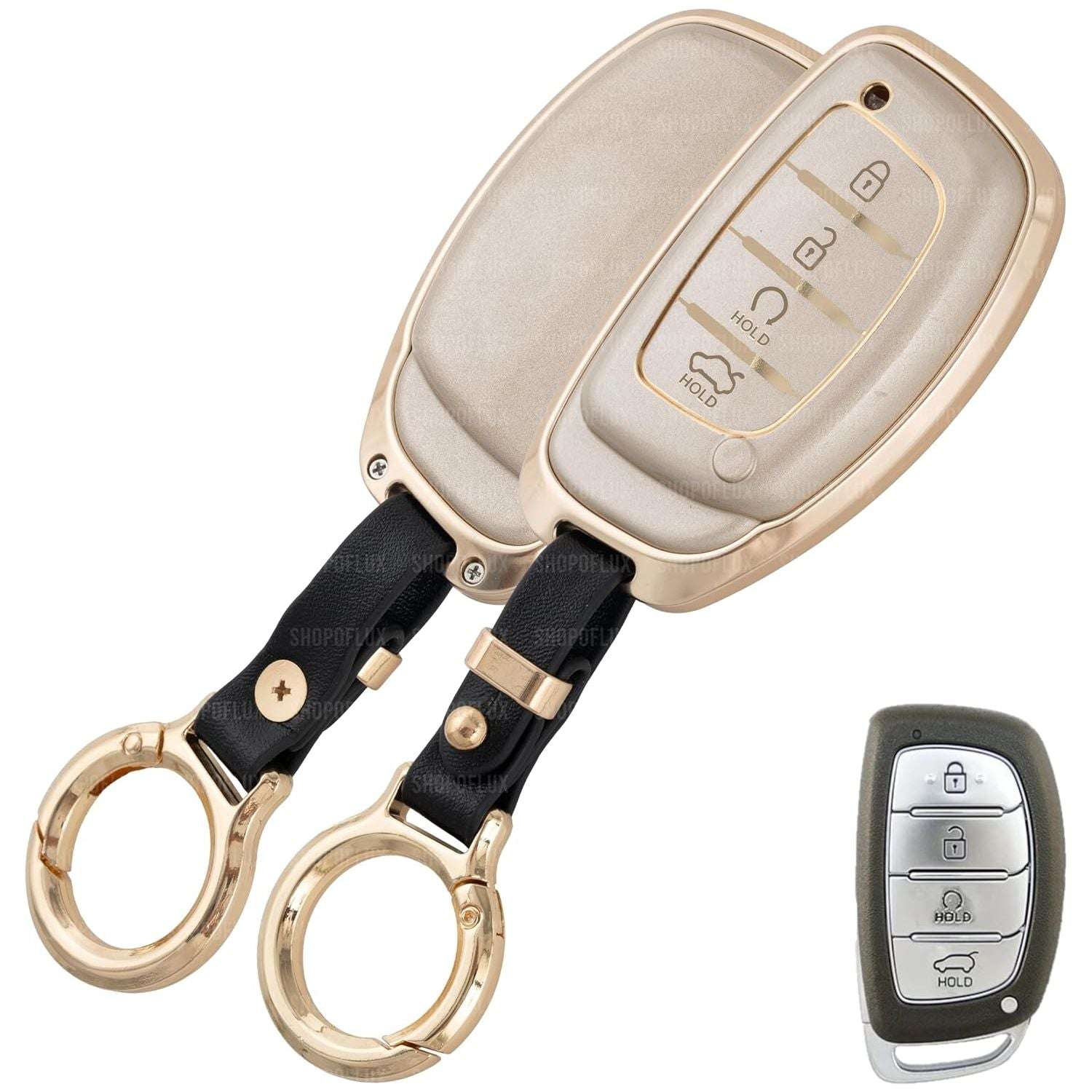 SHOPOFLUX Metal TPU Key Cover Compatible for Hyundai Alcazar and Creta ev Car 4 Button Smart Key