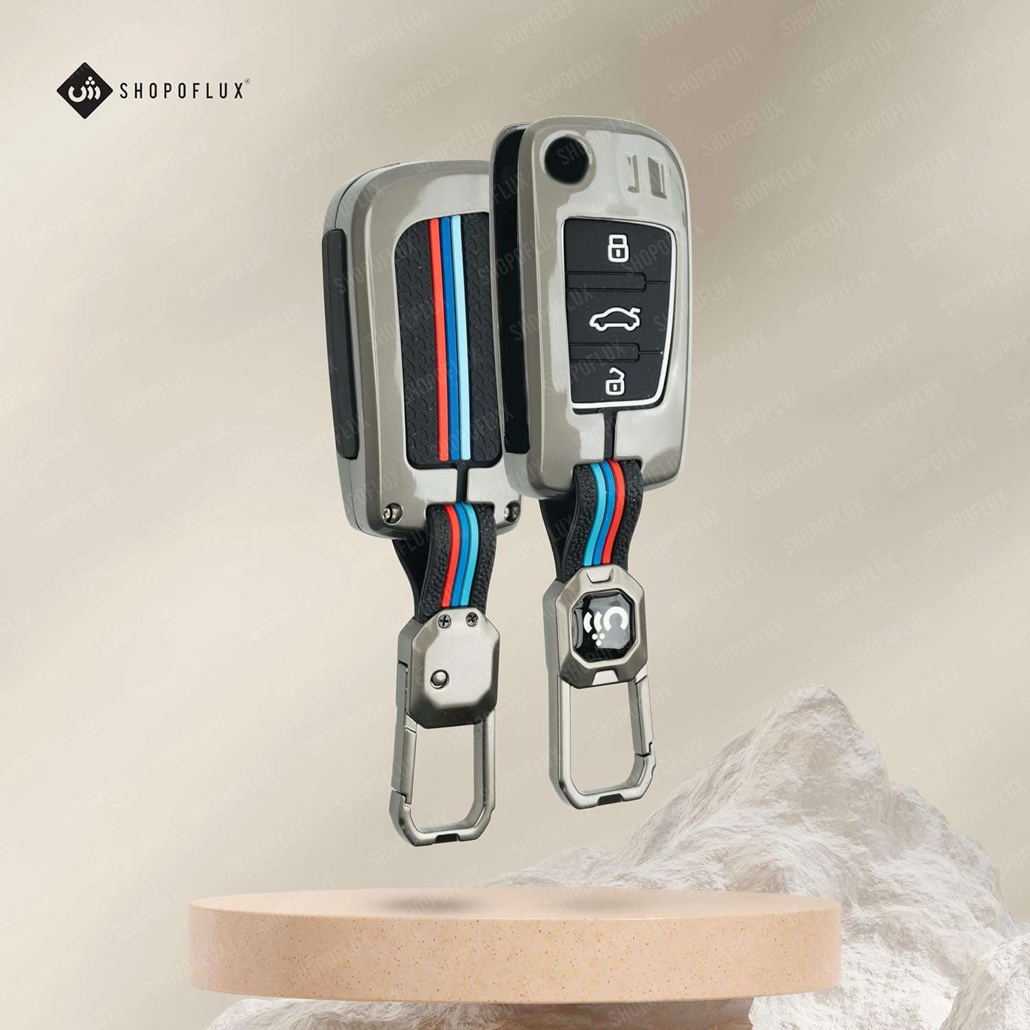 SHOPOFLUX Metal Car Key Cover Compatible for Audi A1 A3 A6 Q2 Q3 Q7 TT TTS R8 S3 S6 RS3 3 Button Flip Key