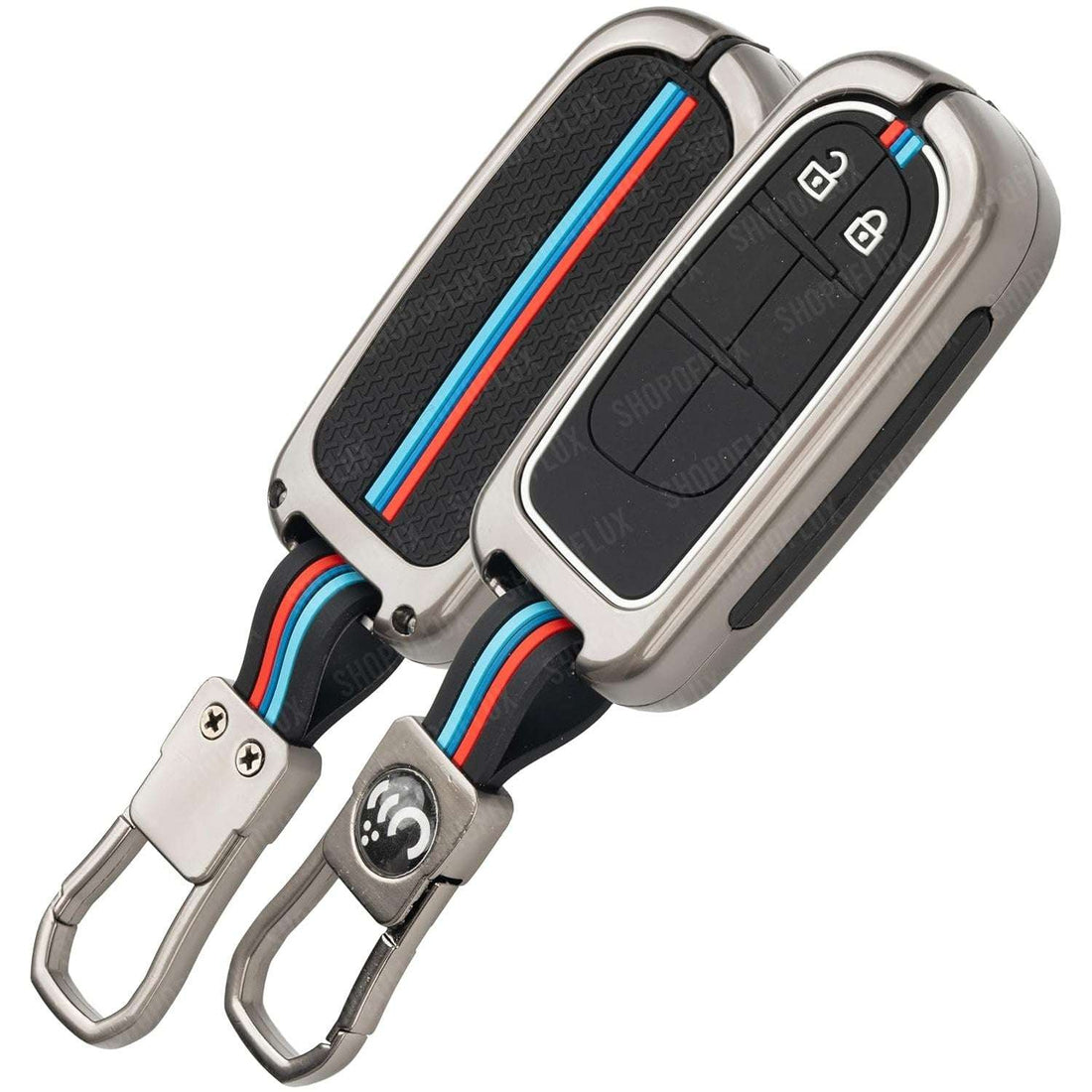 SHOPOFLUX Metal Key Cover Compatible for Jeep Meridian, Compass, Trailhawk, 2 Button Smart Key