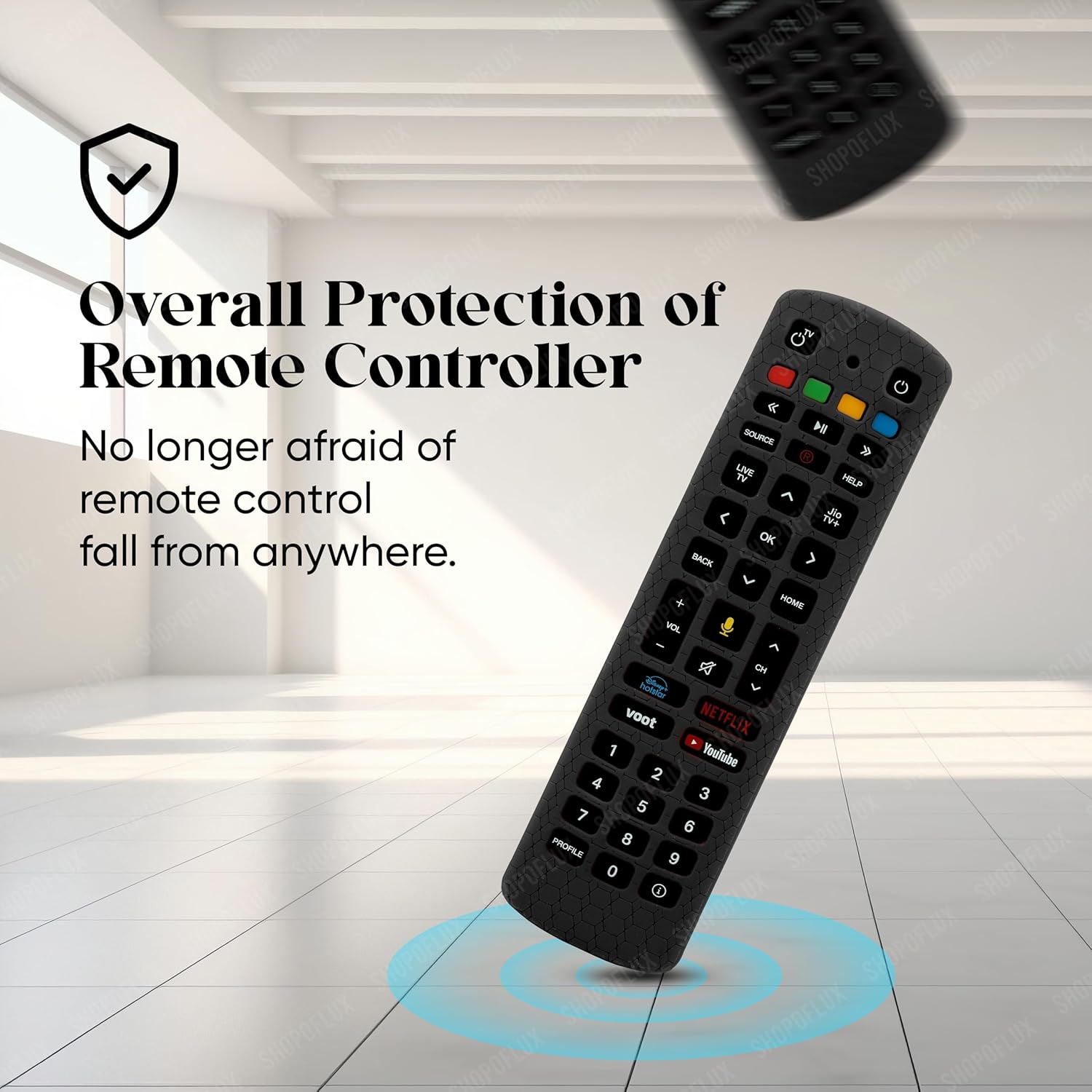 SHOPOFLUX Silicone Remote Cover Compatible with Jio TV Remote Anti Slip Case Shockproof Cover(Black) Shopoflux
