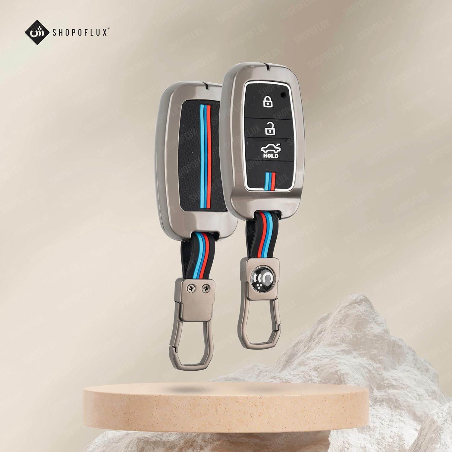 SHOPOFLUX Metal Key Cover Compatible with Kia Sonet | Carens | Seltos 3 Button Smart Key Only Black