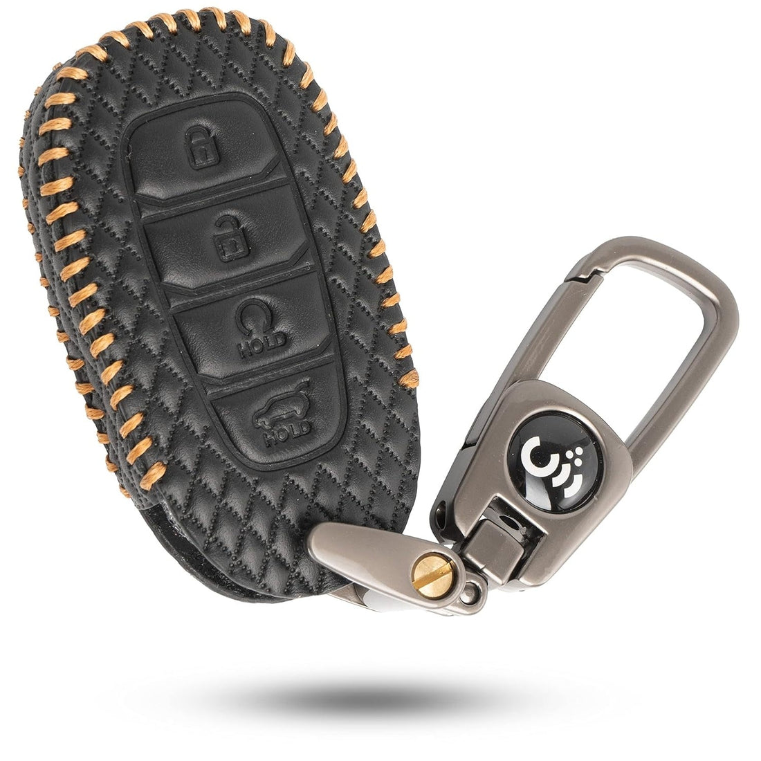 SHOPOFLUX Leather Key Cover Compatible with Hyundai Verna 2024 2023 | i20 Facelift N Line N8 Car 4 Button Smart Key Black