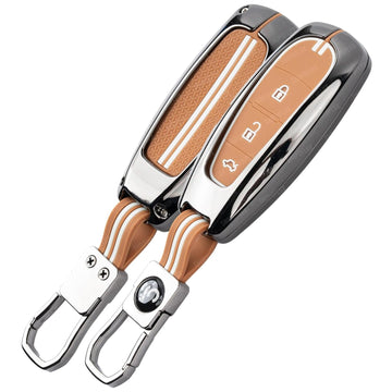 SHOPOFLUX Metal Key Cover Compatible with Baleno, Breeza, S Cross, Ciaz, Swift 3 Button Smart Key (Metal Brown Silicone)