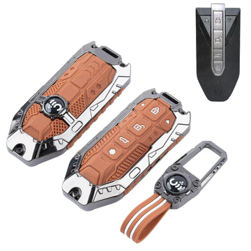 SHOPOFLUX Metal Key Cover Compatible with Mahindra BE 6, XEV 9 EV, XUV 7XO Smart Key (Metal Brown Silicone) Shopoflux