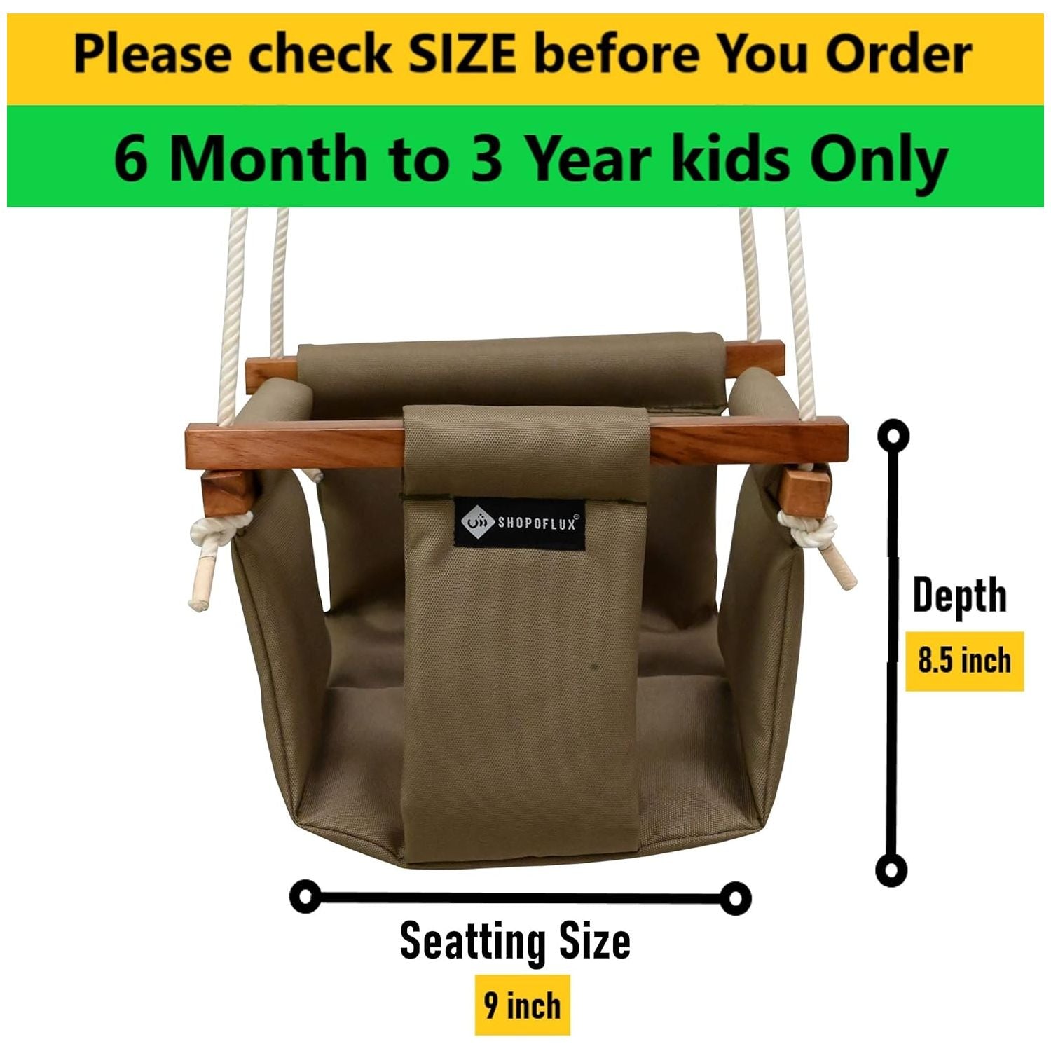 Shopoflux® Swing for Kids | Baby Swing hanging Indoor Outdoor | Kids Swing | Jhula for Baby | Baby Garden Swing | Jhula for Kids | 6 Months to 3 Years Up to 25 kg Brown