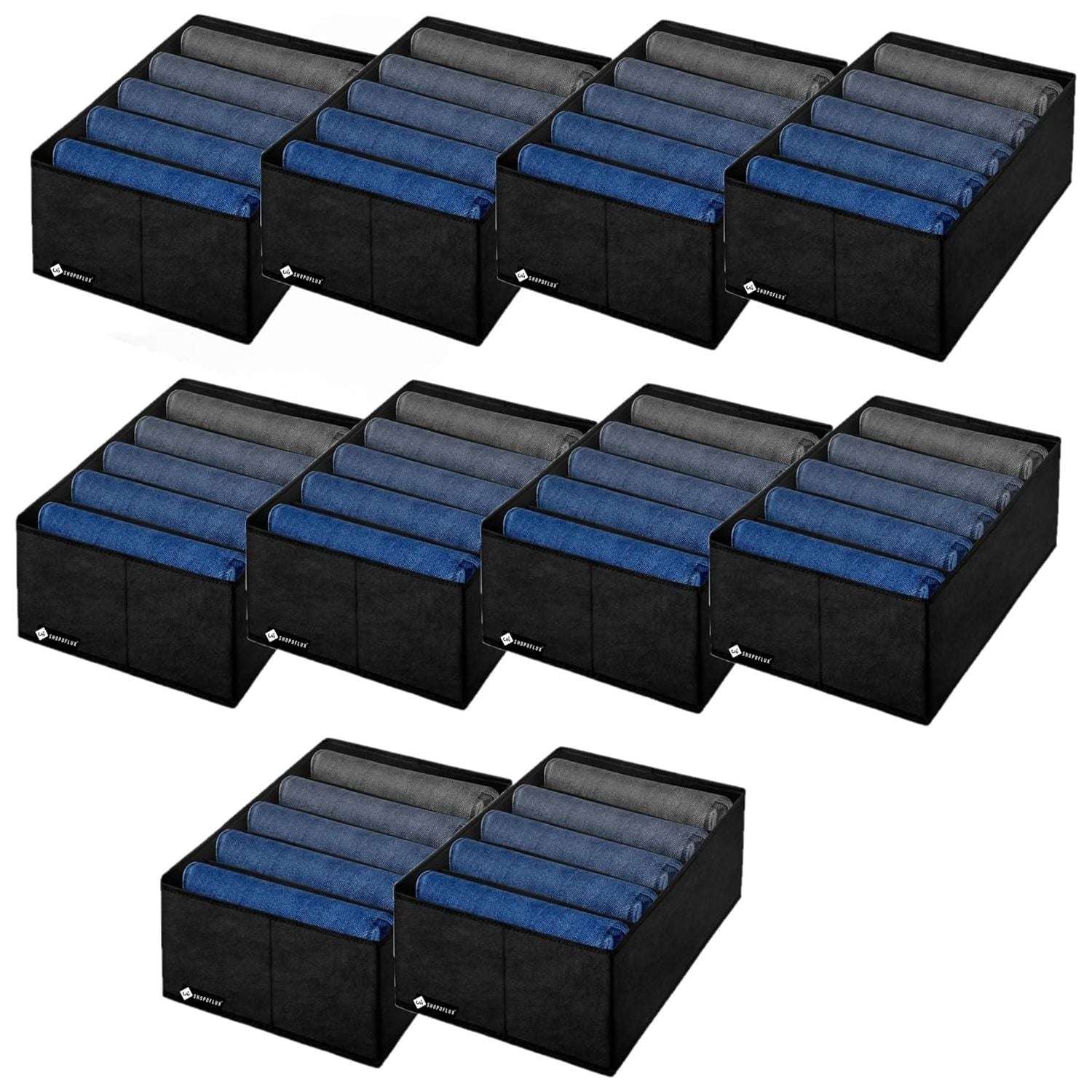 SHOPOFLUX Clothes Organizer for Wardrobe - Ideal for Jeans, Pants, Shirts - Drawer Closet Storage Solution Black 5 Slots