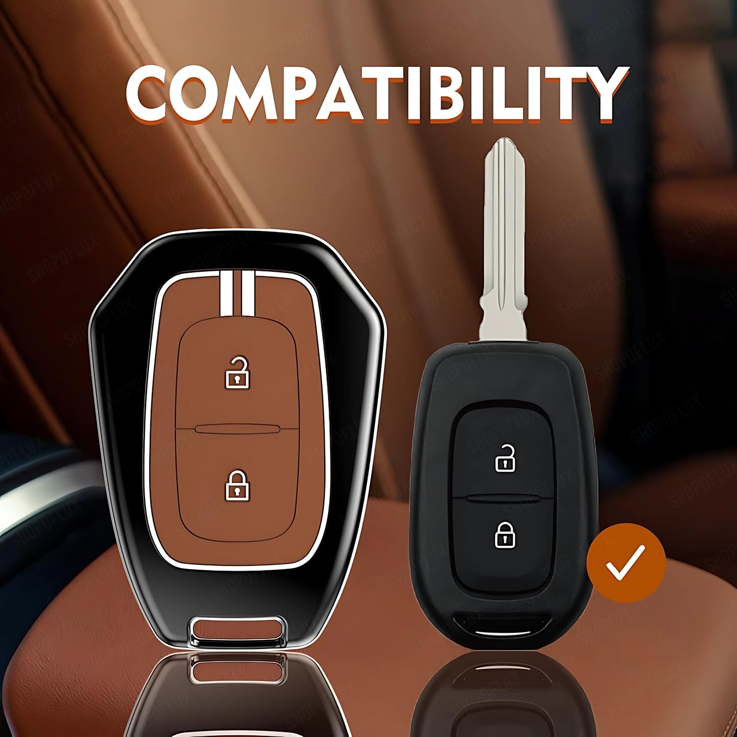 SHOPOFLUX Metal Key Cover Compatible with Renault Kwid | Triber | Kiger | Duster (Pack of 1 (Brown Silicone)) Shopoflux