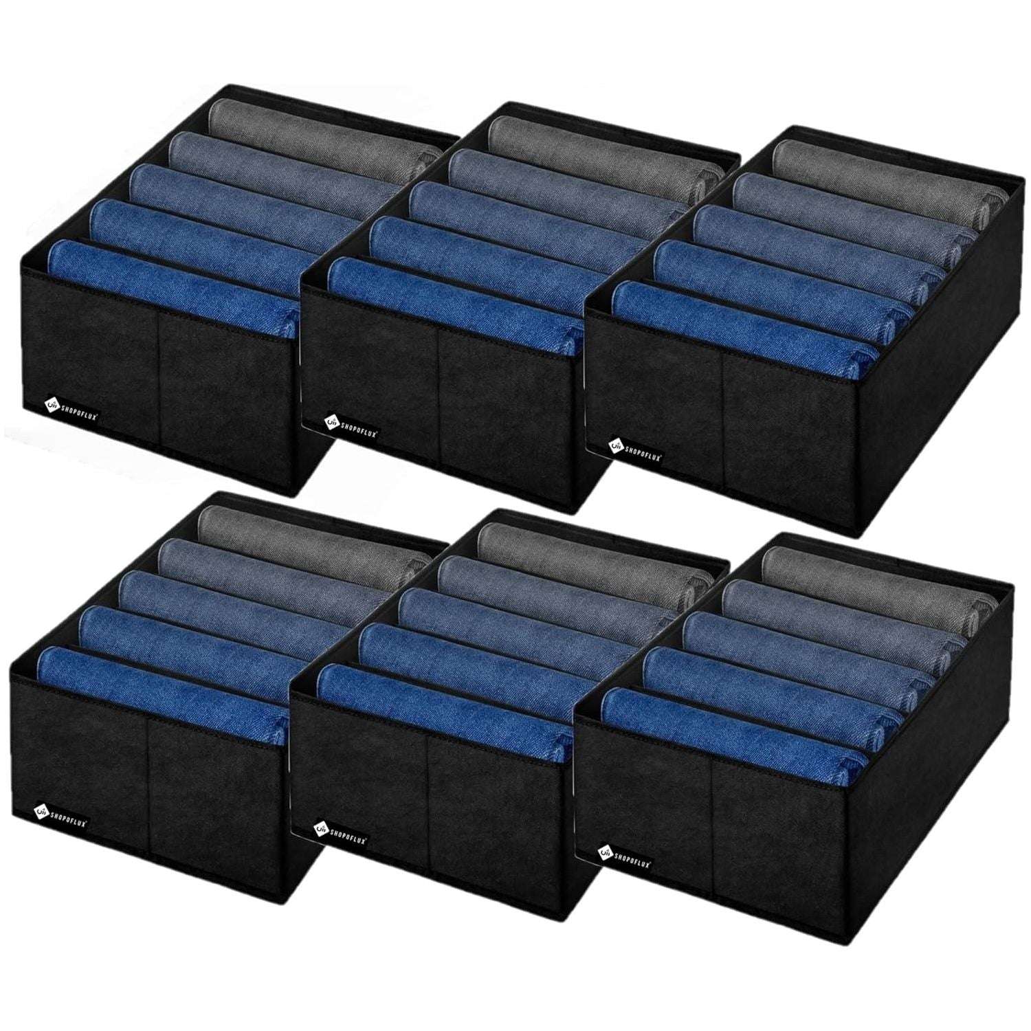 SHOPOFLUX Clothes Organizer for Wardrobe - Ideal for Jeans, Pants, Shirts - Drawer Closet Storage Solution Black 5 Slots