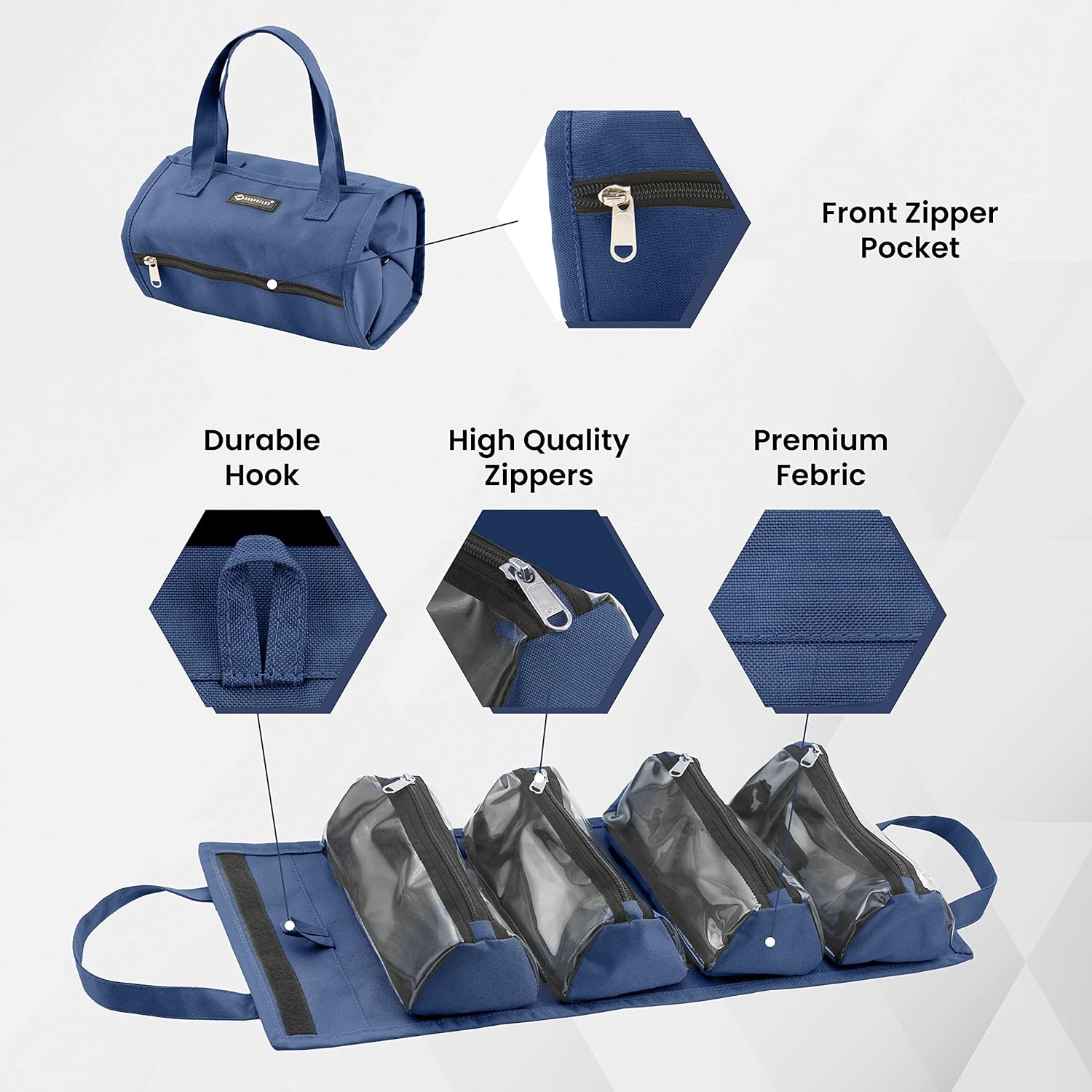 SHOPOFLUX Makeup Pouches | Cosmetic Bags | Toiletry Kits Organizer for Travel with Handle Blue