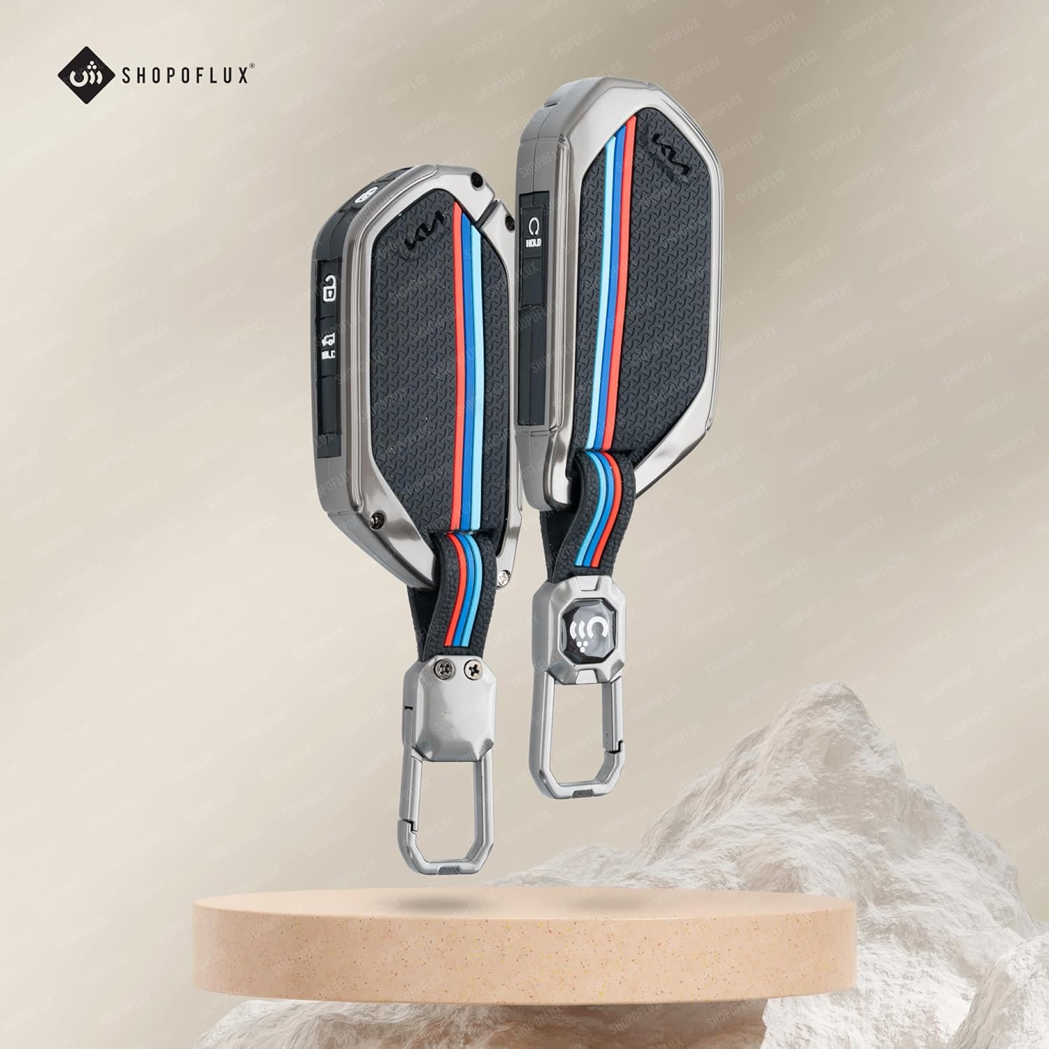 SHOPOFLUX Metal Key Cover Compatible with Kia Syros, Seltos, EV6 EV9 4 Button Smart Key - Black Shopoflux