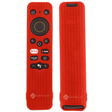 SHOPOFLUX Silicone Remote Cover Compatible with REALME Smart LED TV Anti Slip Remote Case Shockproof Cover (Red)