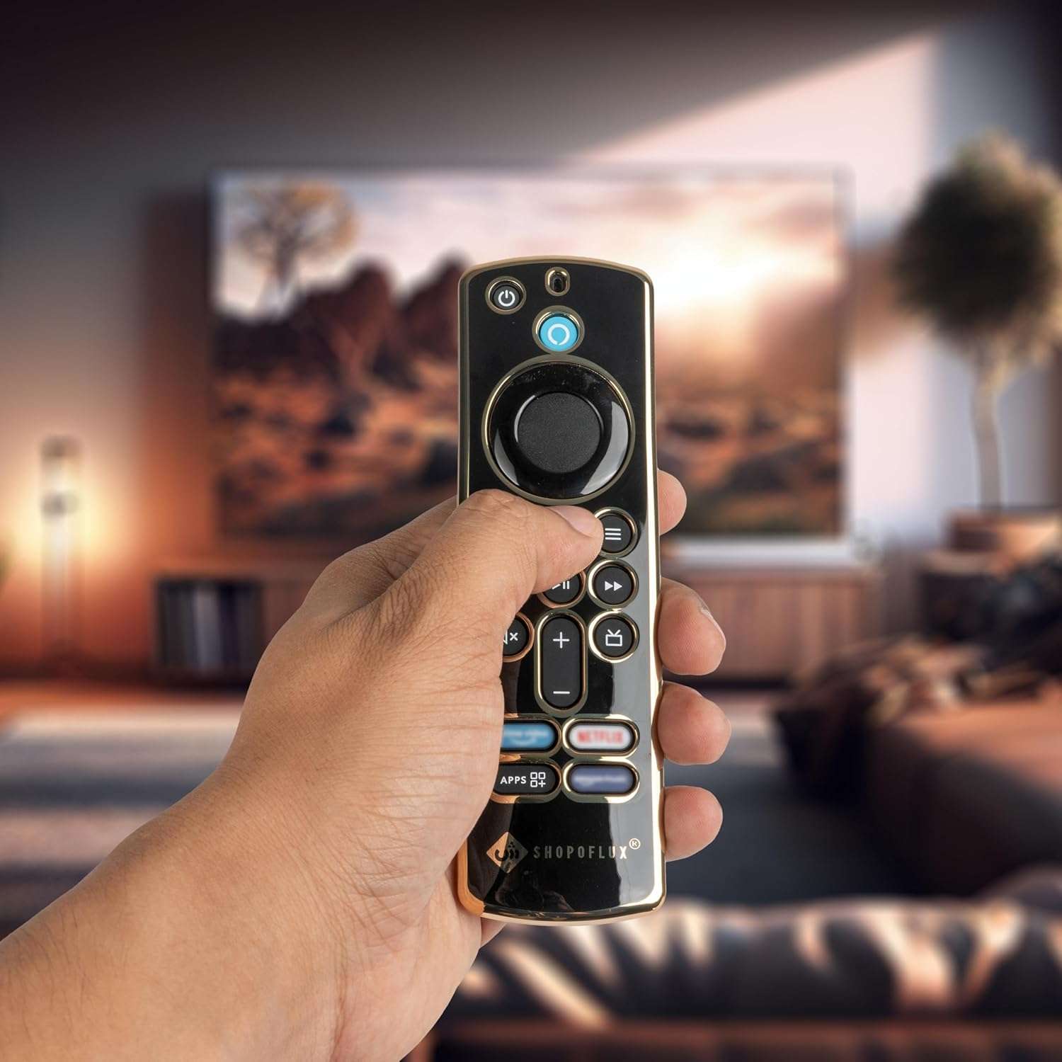 SHOPOFLUX TPU Remote Cover Compatible with Fire TV Stick 3rd Gen 2021 Black Gold