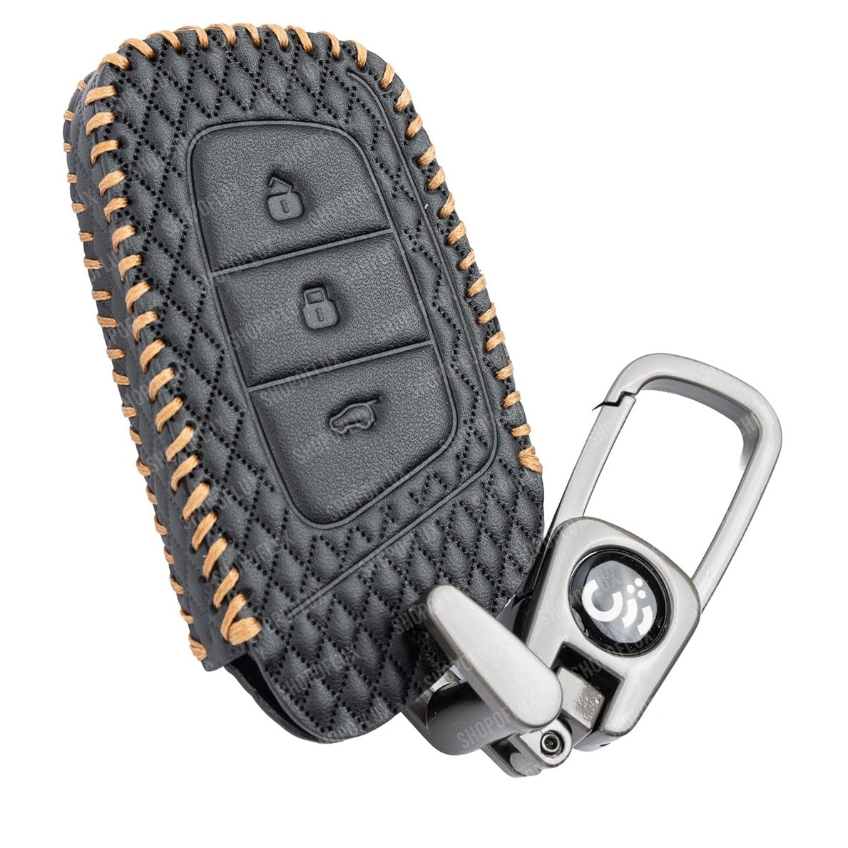 SHOPOFLUX Car Key Cover Compatible for MG Hector | Windsor EV 3 Button Smart Key (Leather Black) Shopoflux