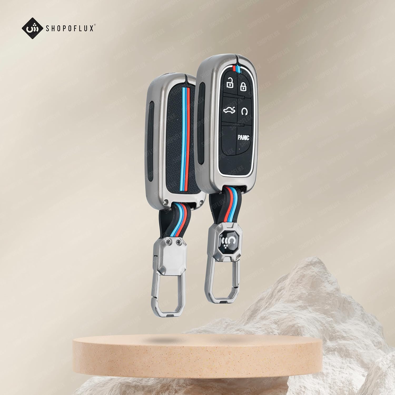 SHOPOFLUX Metal Key Cover Compatible for Jeep Meridian, Compass, Trailhawk, 5 Button Smart Key Copy
