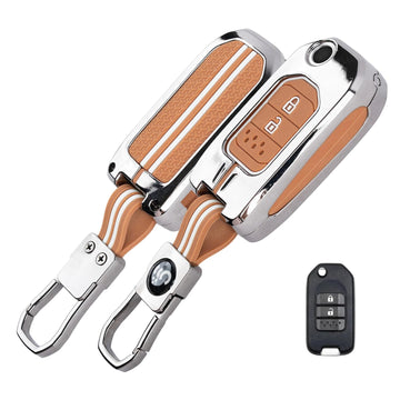 SHOPOFLUX Metal Key Cover Compatible for Honda Amaze, Honda City, Jazz, CR-V, WR-V 2 Button Flip Key (Metal Silicone Brown) Shopoflux