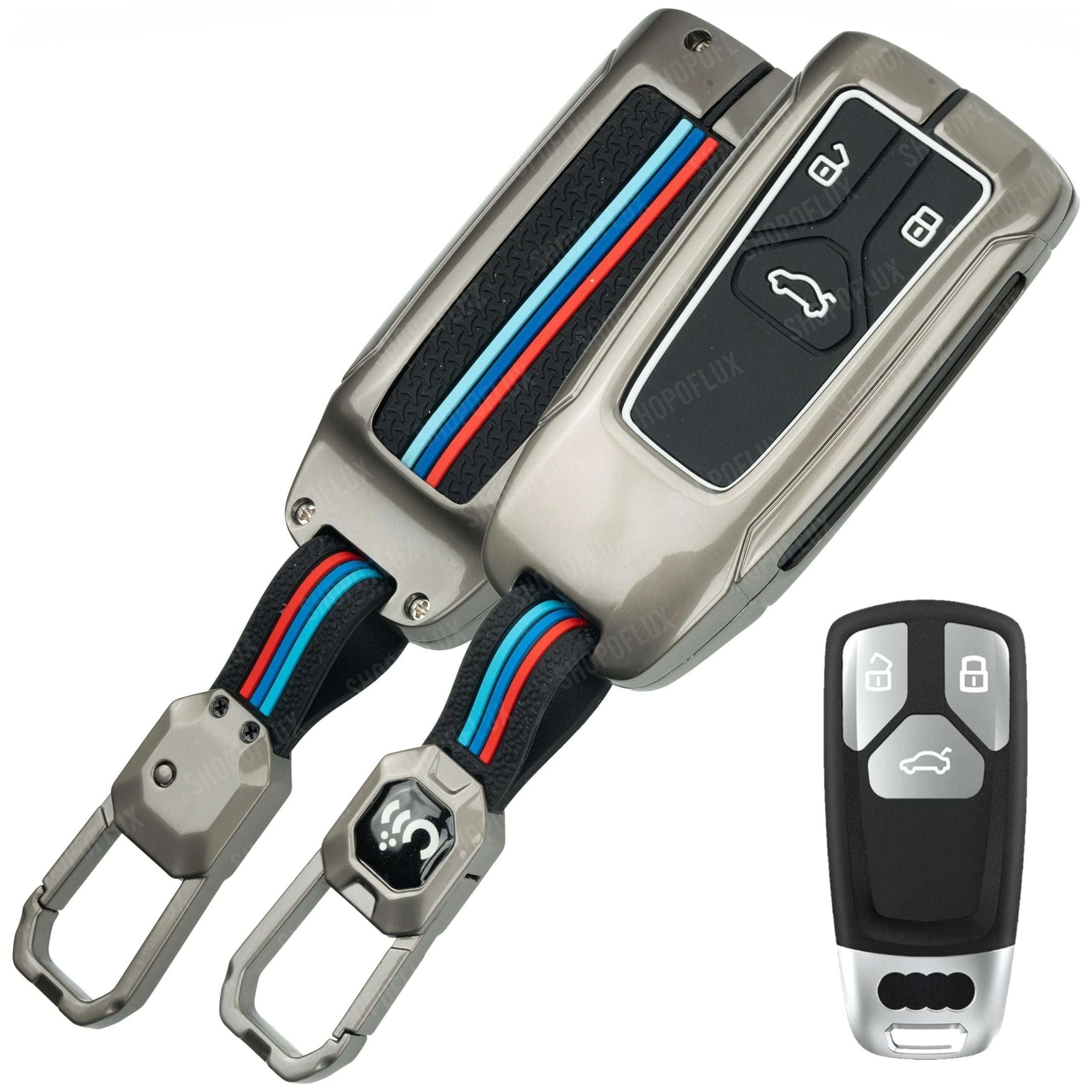 SHOPOFLUX Metal Car Key Cover Compatible for Audi Q5, A5, A8, Q7, A4, A6 3 Button Smart Key