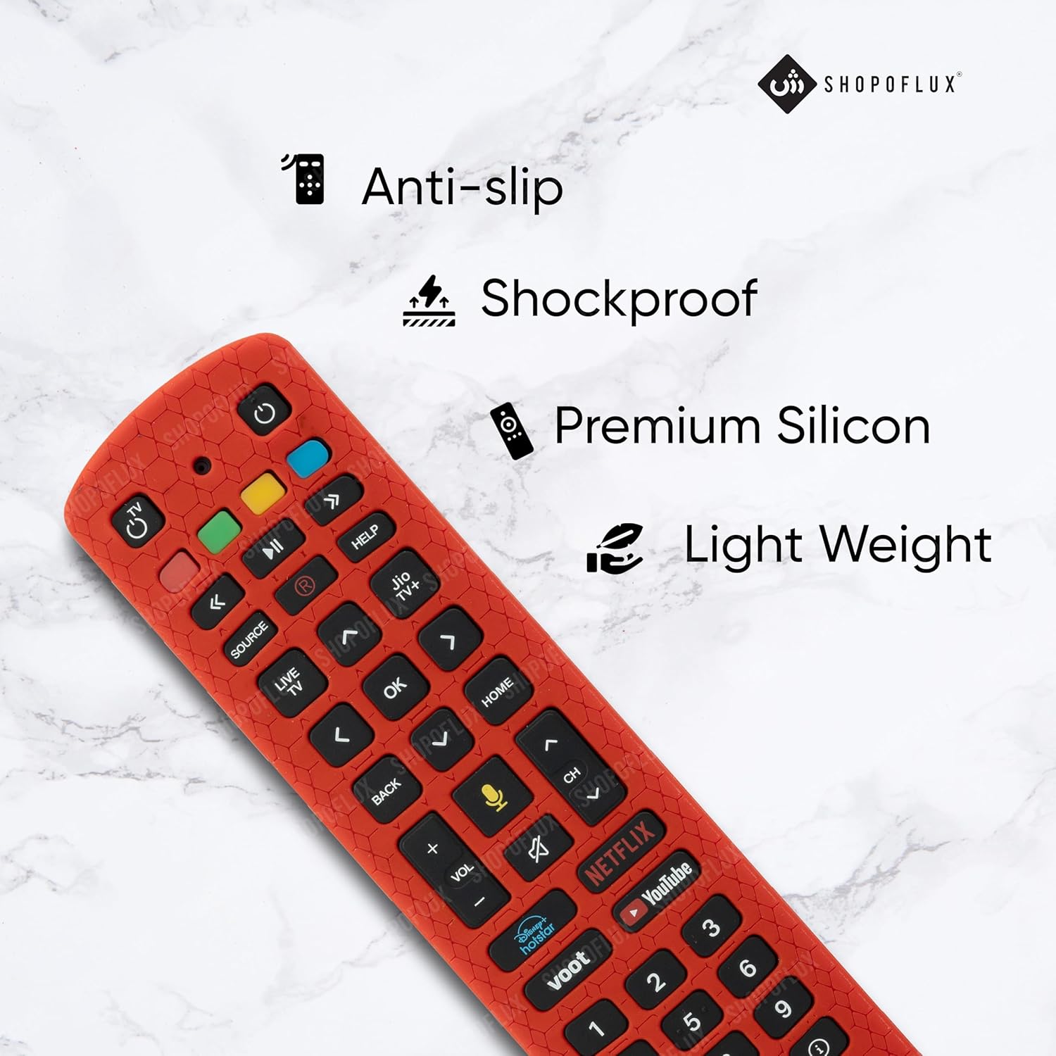 SHOPOFLUX Silicone Remote Cover Compatible with Jio TV Remote Anti Slip Case Shockproof Cover (RED) Shopoflux