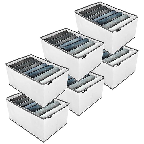 SHOPOFLUX Clothes Organizer for Wardrobe - Ideal for Jeans, Pants, Shirts - Drawer Closet Storage Solution White 7 Slots