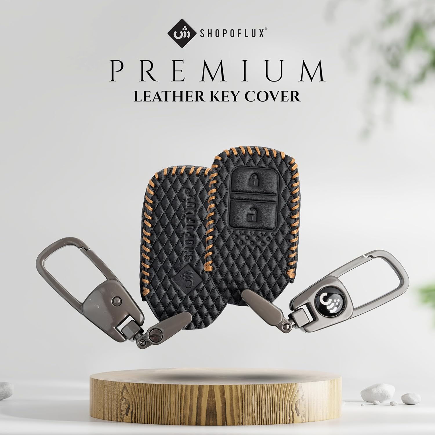 SHOPOFLUX Leather car Key Cover Compatible for Honda Elevate | BRV | WRV | CRV | Jazz | City | Amaze 2 Button Smart Key