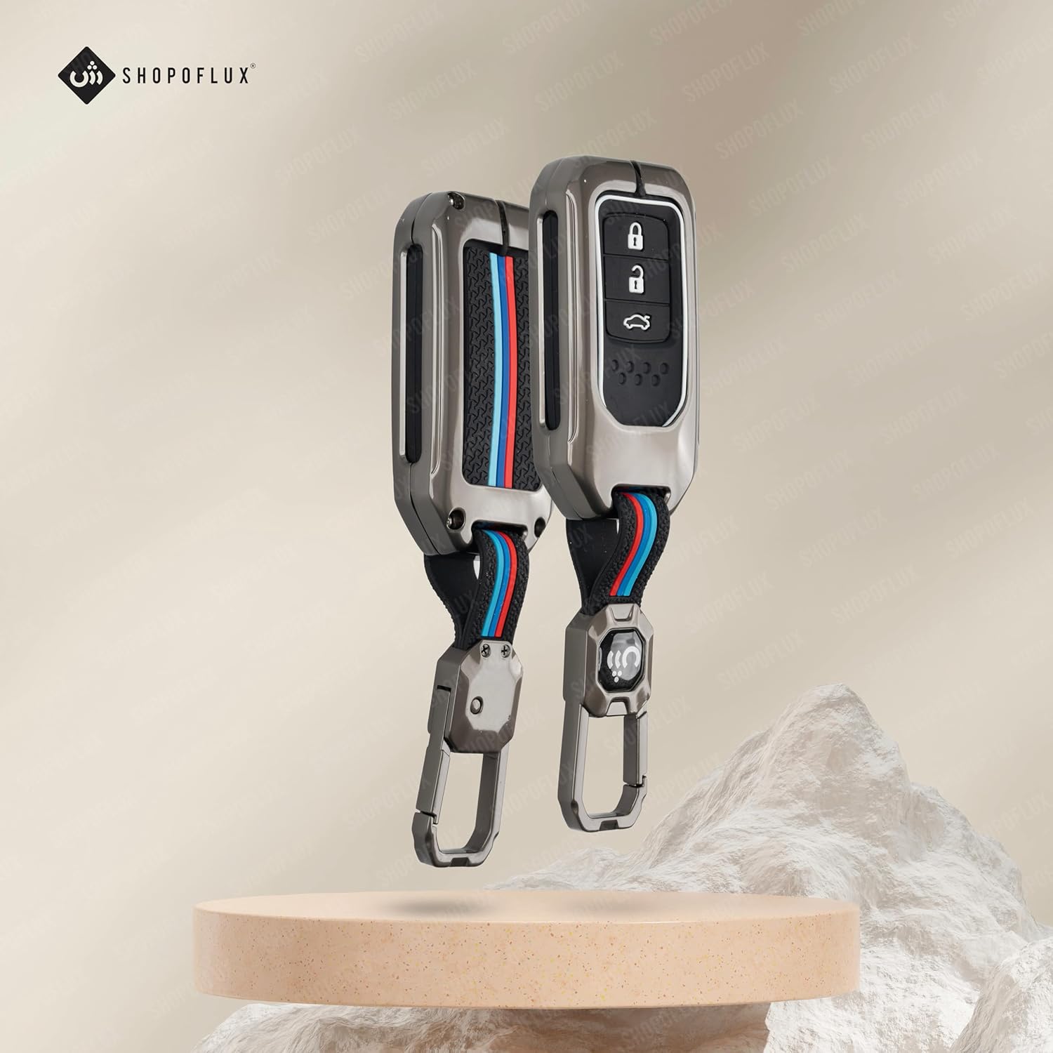 SHOPOFLUX Metal Key Cover Compatible for Honda Elevate | City | Amaze | WRV | CRV | Jazz | 3 Button Smart Key