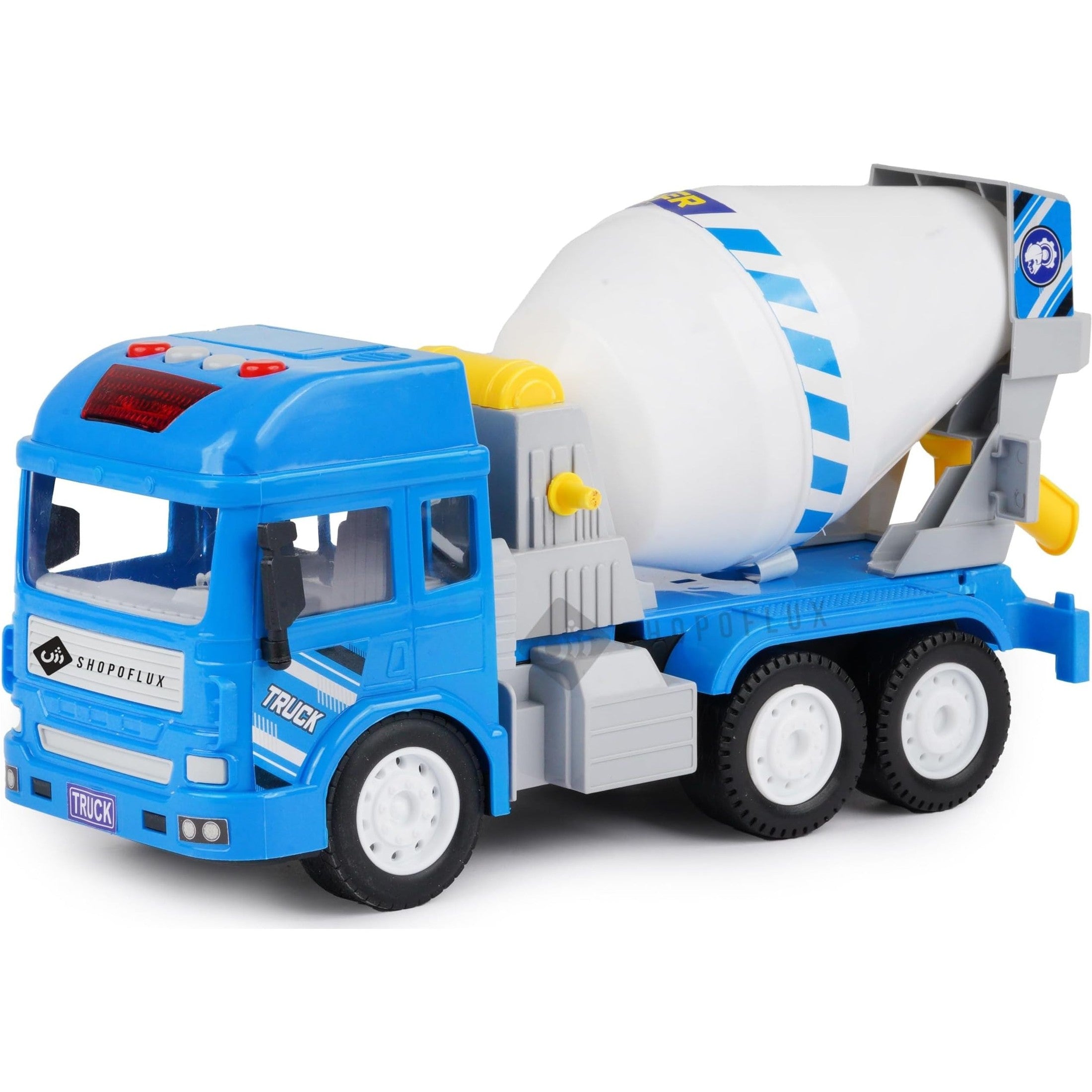 SHOPOFLUX Construction Cement Mixer Truck Toy with Light & Sound, Friction Powered Push and Go Truck Toys for Kids, Boys and Girls Aged 3+ Year Cement Mixer