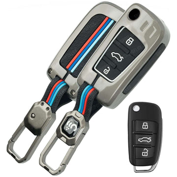 SHOPOFLUX Metal Car Key Cover Compatible for Audi A1 A3 A6 Q2 Q3 Q7 TT TTS R8 S3 S6 RS3 3 Button Flip Key