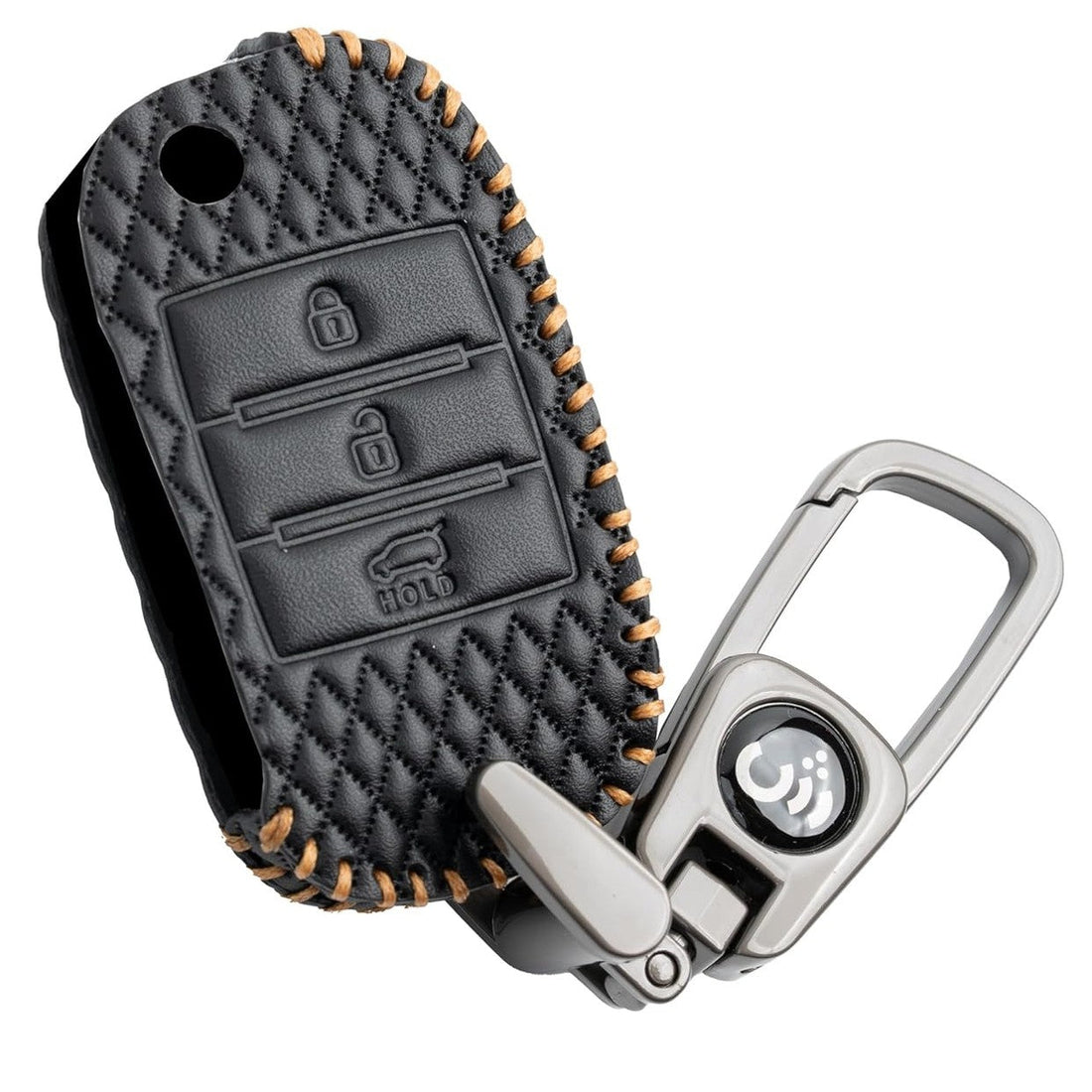 Shopoflux® Leather Key Cover Compatible for Kia Carens | Sonet | Seltos 3 Button Flip Key Black