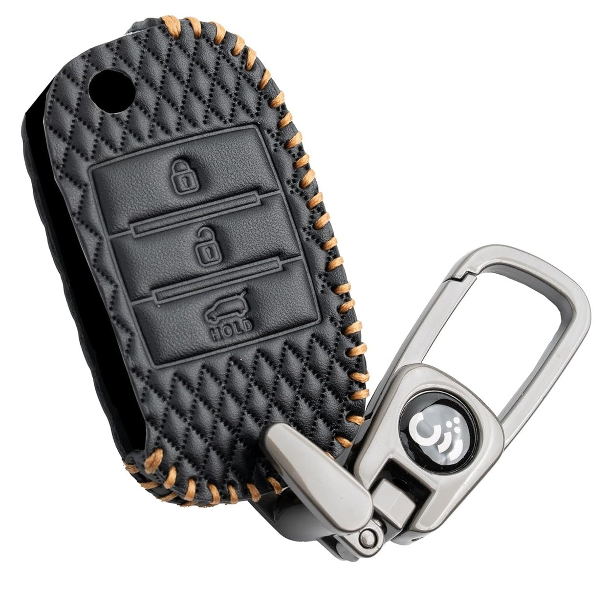 Shopoflux® Leather Key Cover Compatible for Kia Carens | Sonet | Seltos 3 Button Flip Key Black